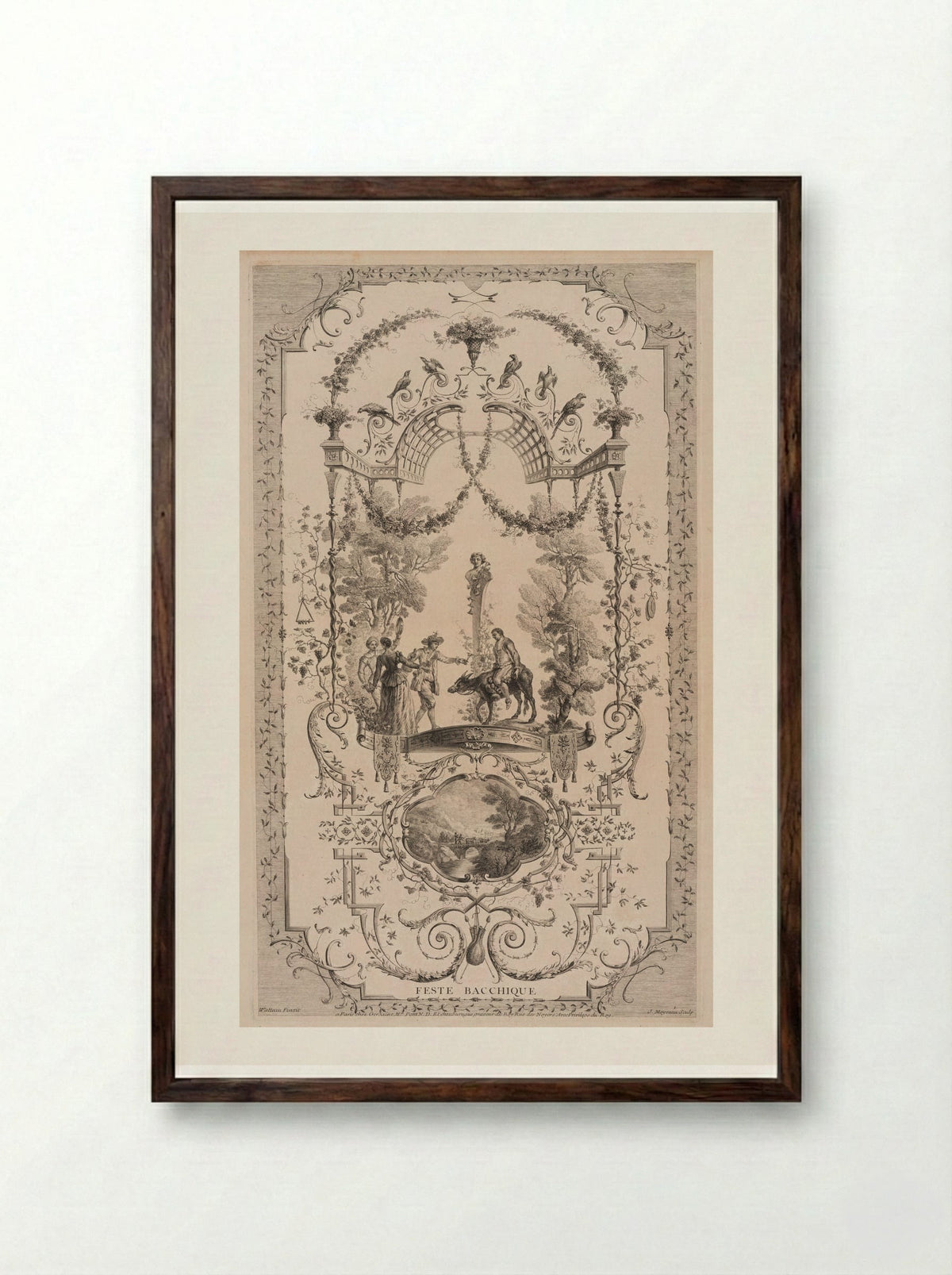 Bacchic Festival - Jean Moyreau - Framed Print Dark Wood