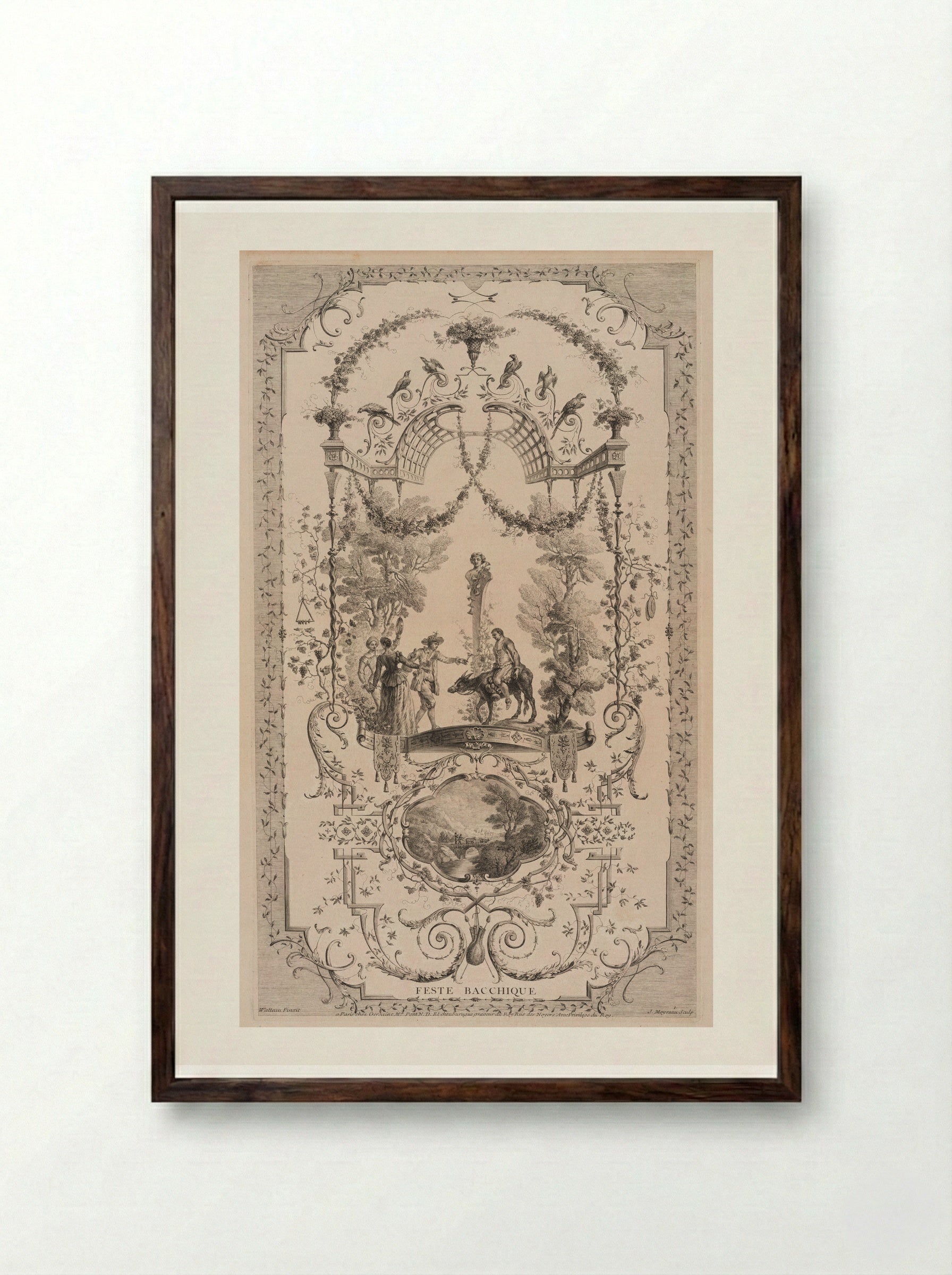 Bacchic Festival - Jean Moyreau - Framed Print Dark Wood