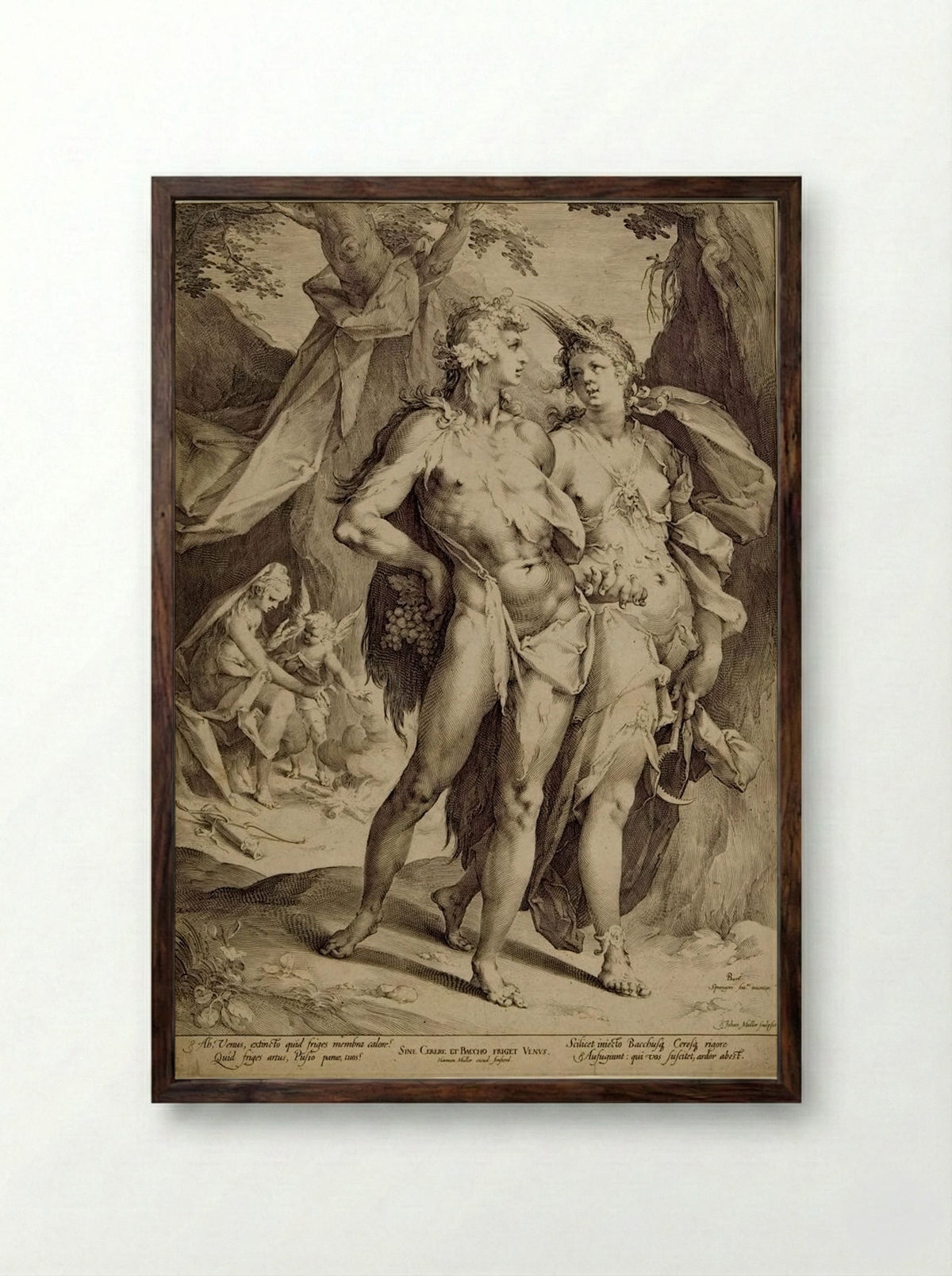 Bacchus, Ceres, and Venus - Jan Harmensz. Muller - Framed Print Dark Wood