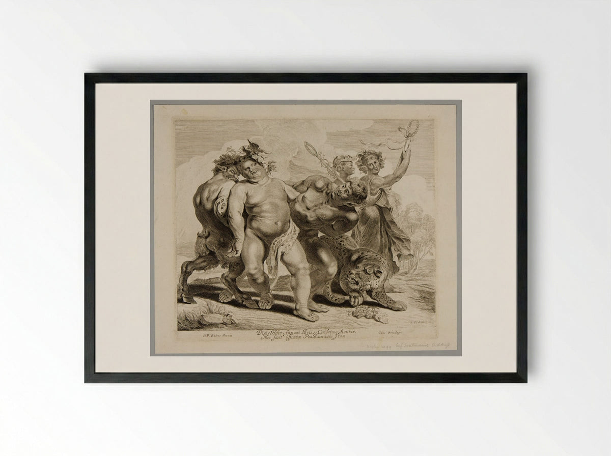 Bacchus Led by a Satyr and a Faun - Jonas Suyderhoef - Framed Print Black
