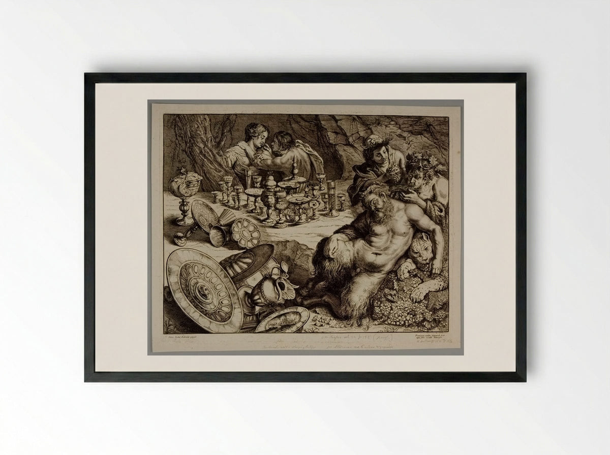 Bacchus and Drunken Silenus - Frans van den Wyngaerde - Framed Print Black
