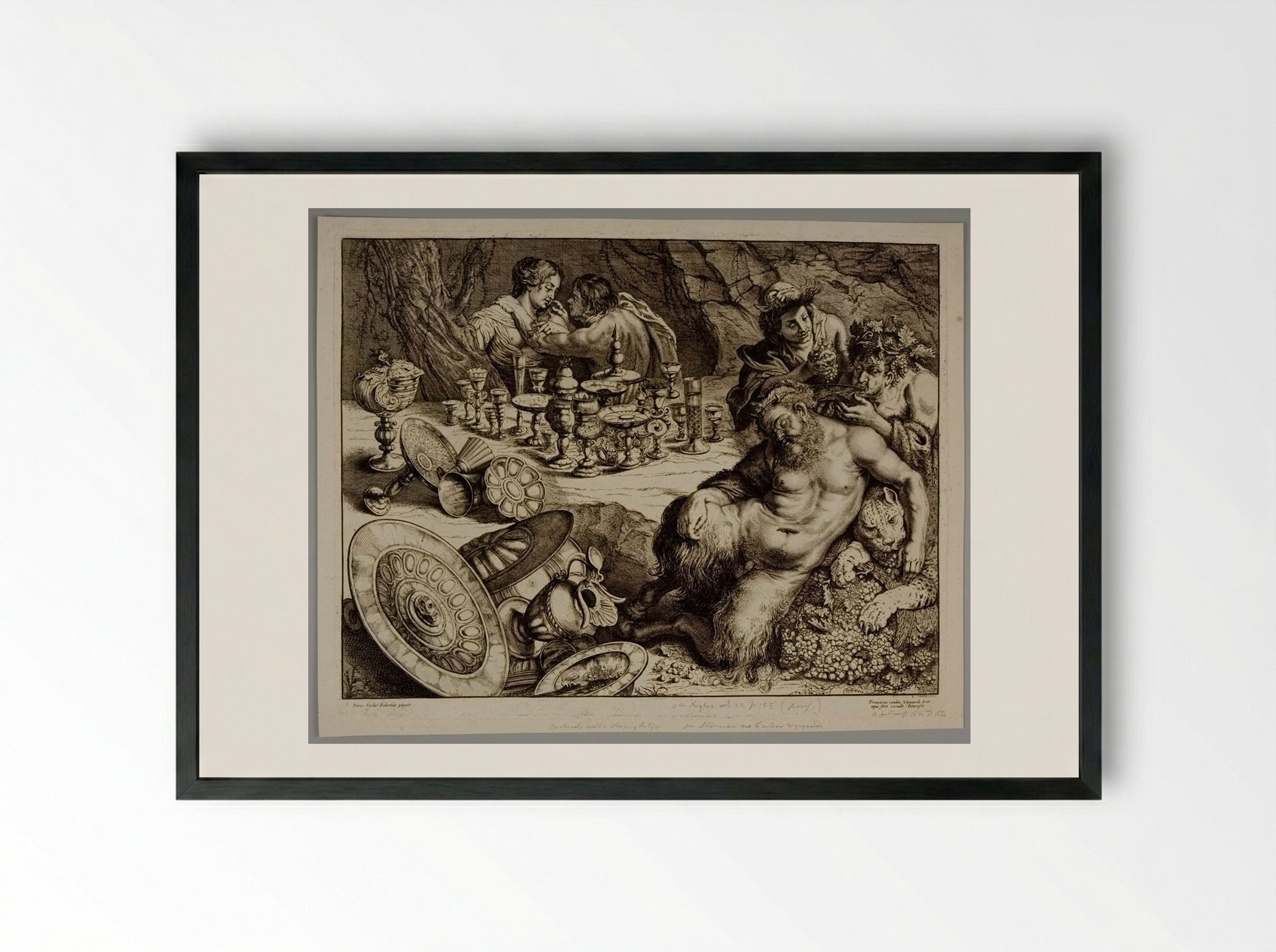 Bacchus and Drunken Silenus - Frans van den Wyngaerde - Framed Print Black