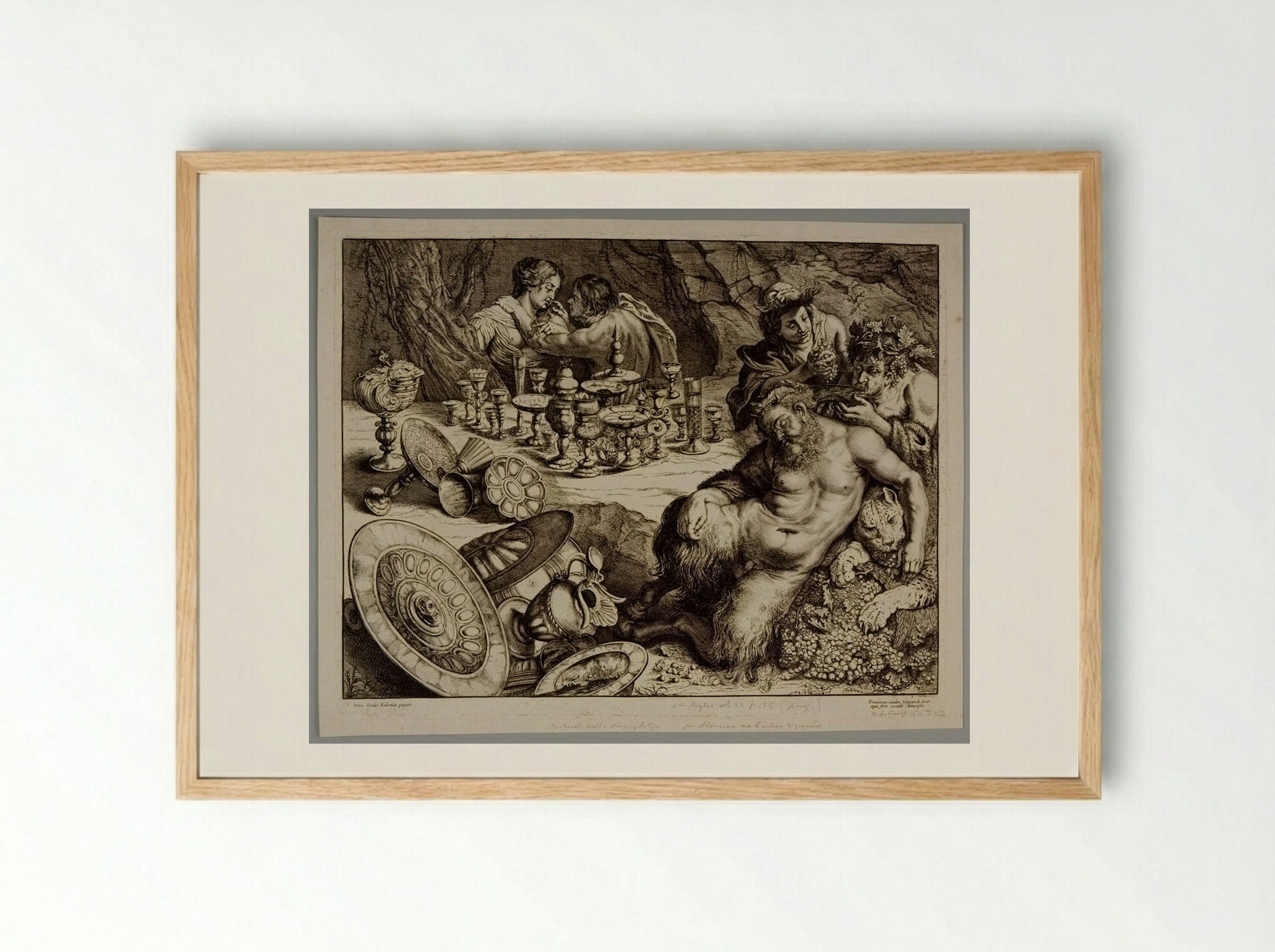 Bacchus and Drunken Silenus - Frans van den Wyngaerde - Framed Print Wood