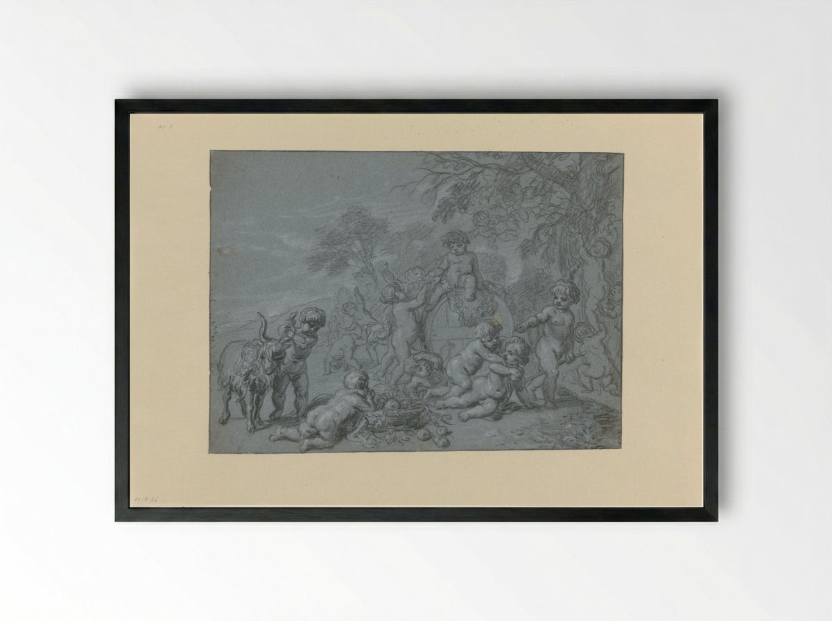 Bacchus and Putti - Cornelis Holsteyn - Framed Print Black