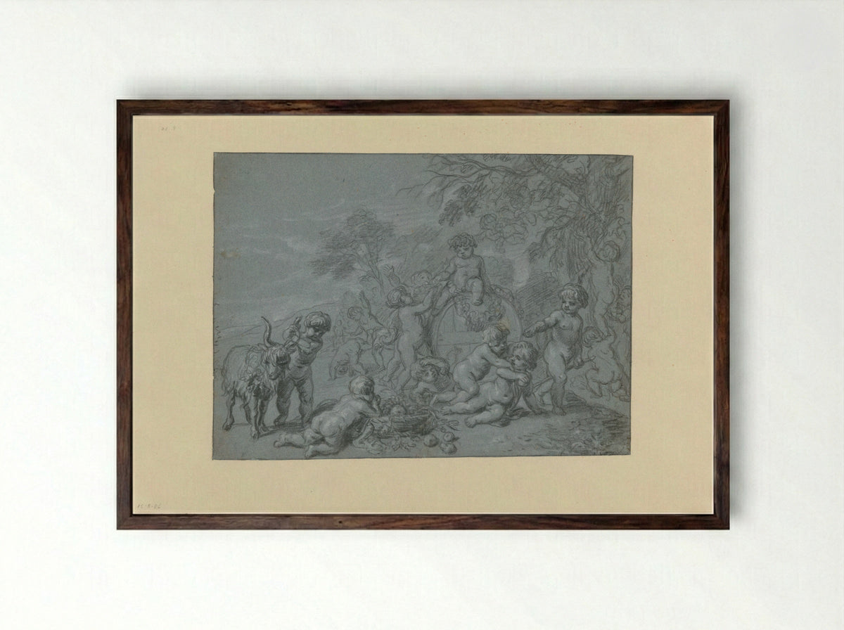 Bacchus and Putti - Cornelis Holsteyn - Framed Print Dark Wood