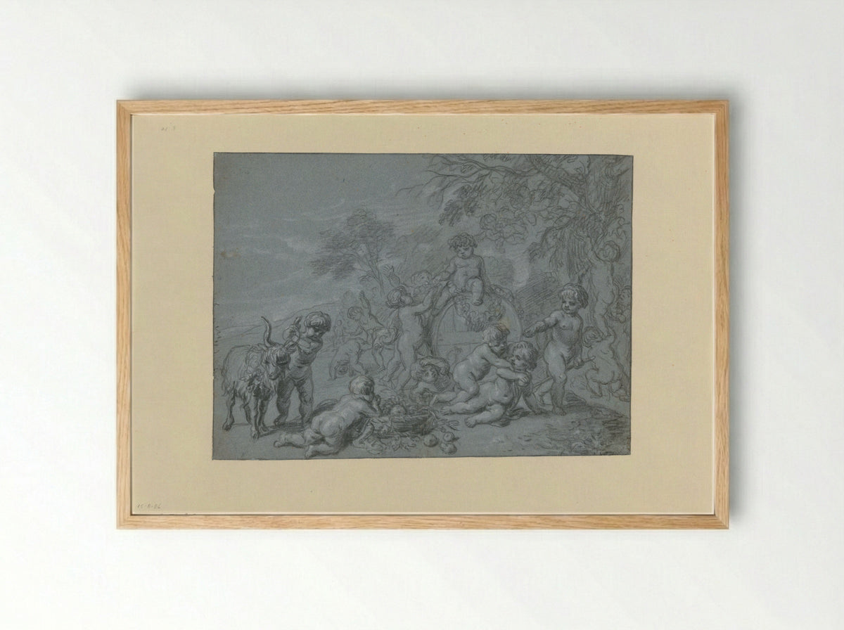 Bacchus and Putti - Cornelis Holsteyn - Framed Print Wood