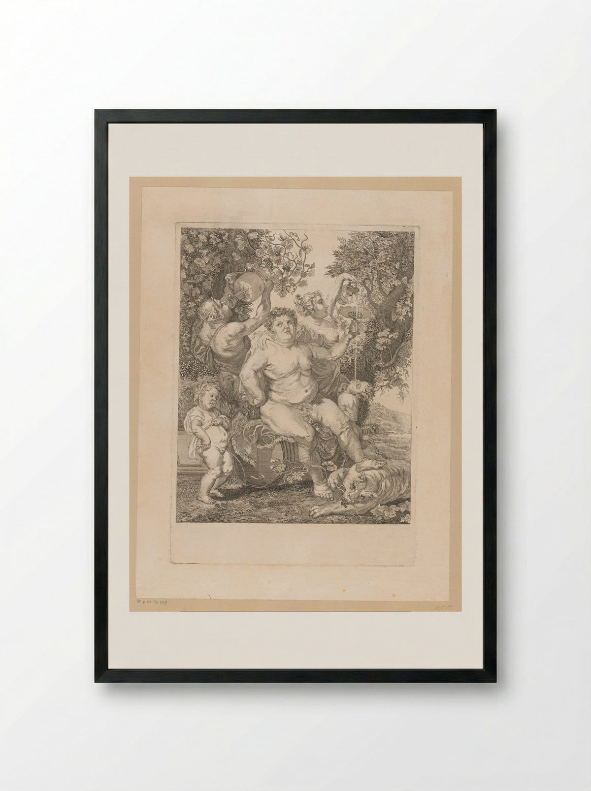 Bacchus on a Wine Barrel - Pietro Peiroleri - Framed Print Black