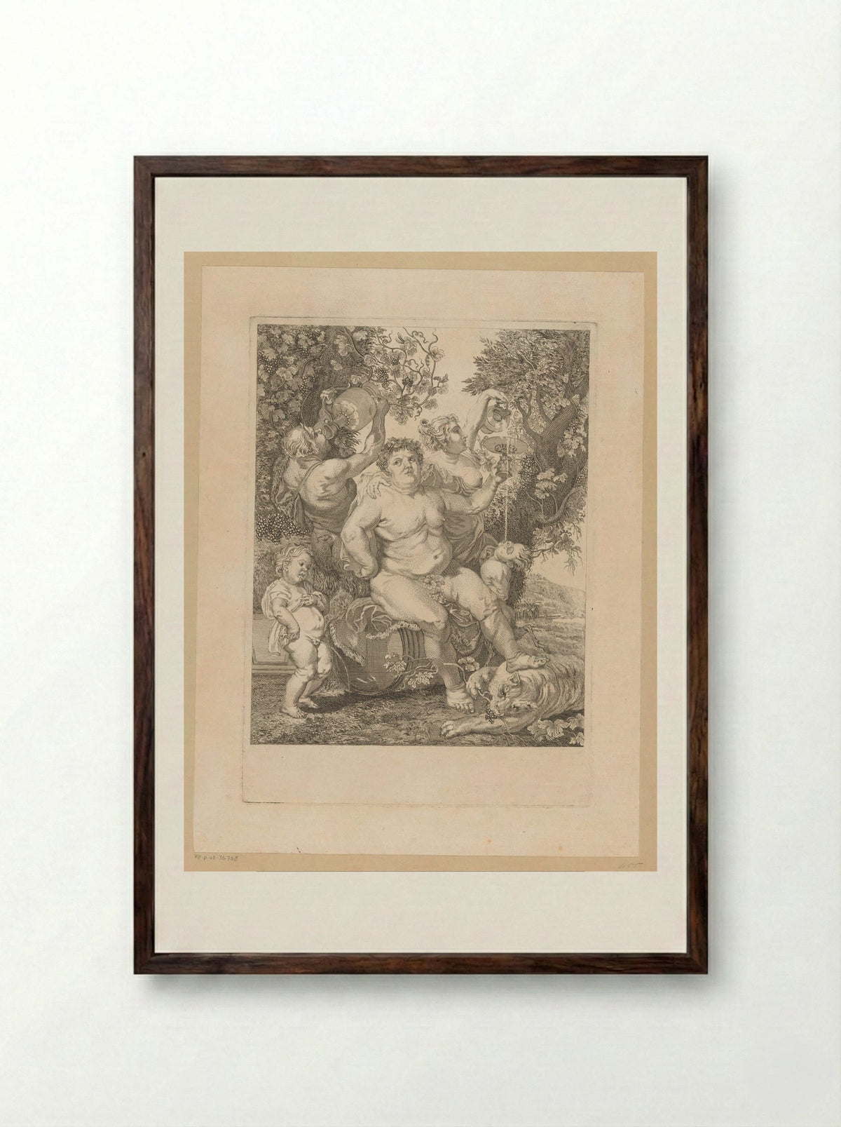 Bacchus on a Wine Barrel - Pietro Peiroleri - Framed Print Dark Wood