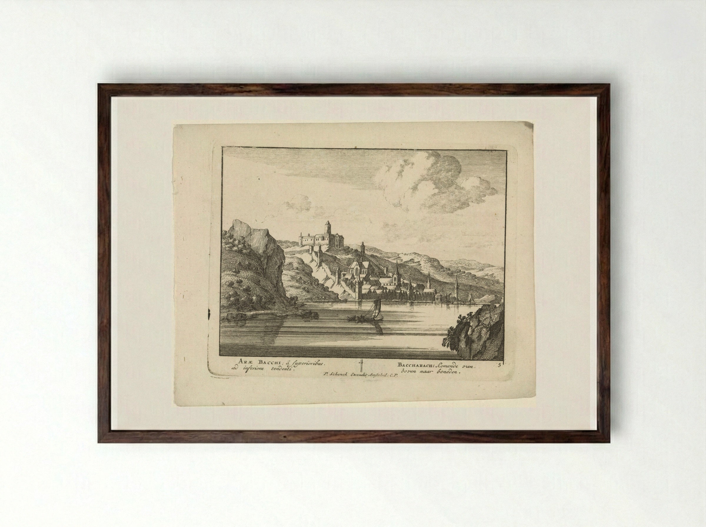 Bacharach aan de Rijn met kasteel Stahleck - Jan van Call (I) - Framed Print Dark Wood