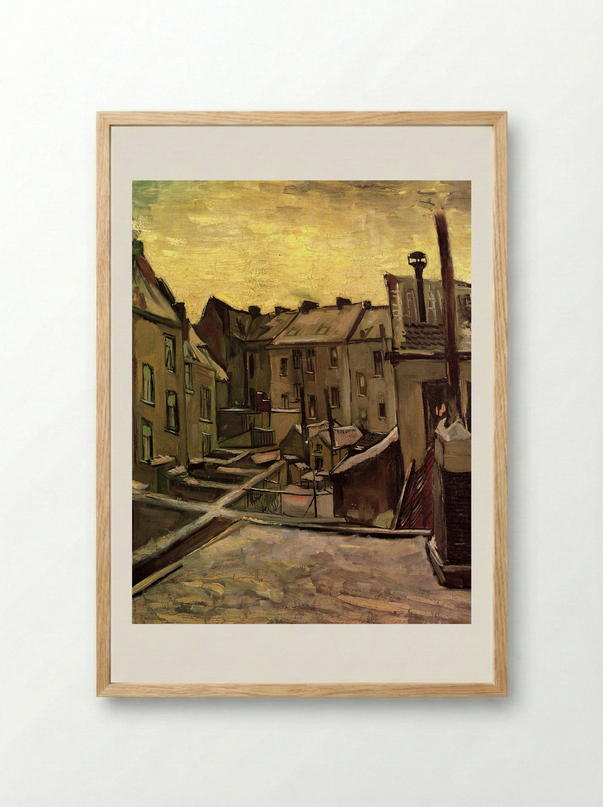 Backyards of Old Houses in Antwerp in the Snow - Vincent van Gogh - Framed Print Wood