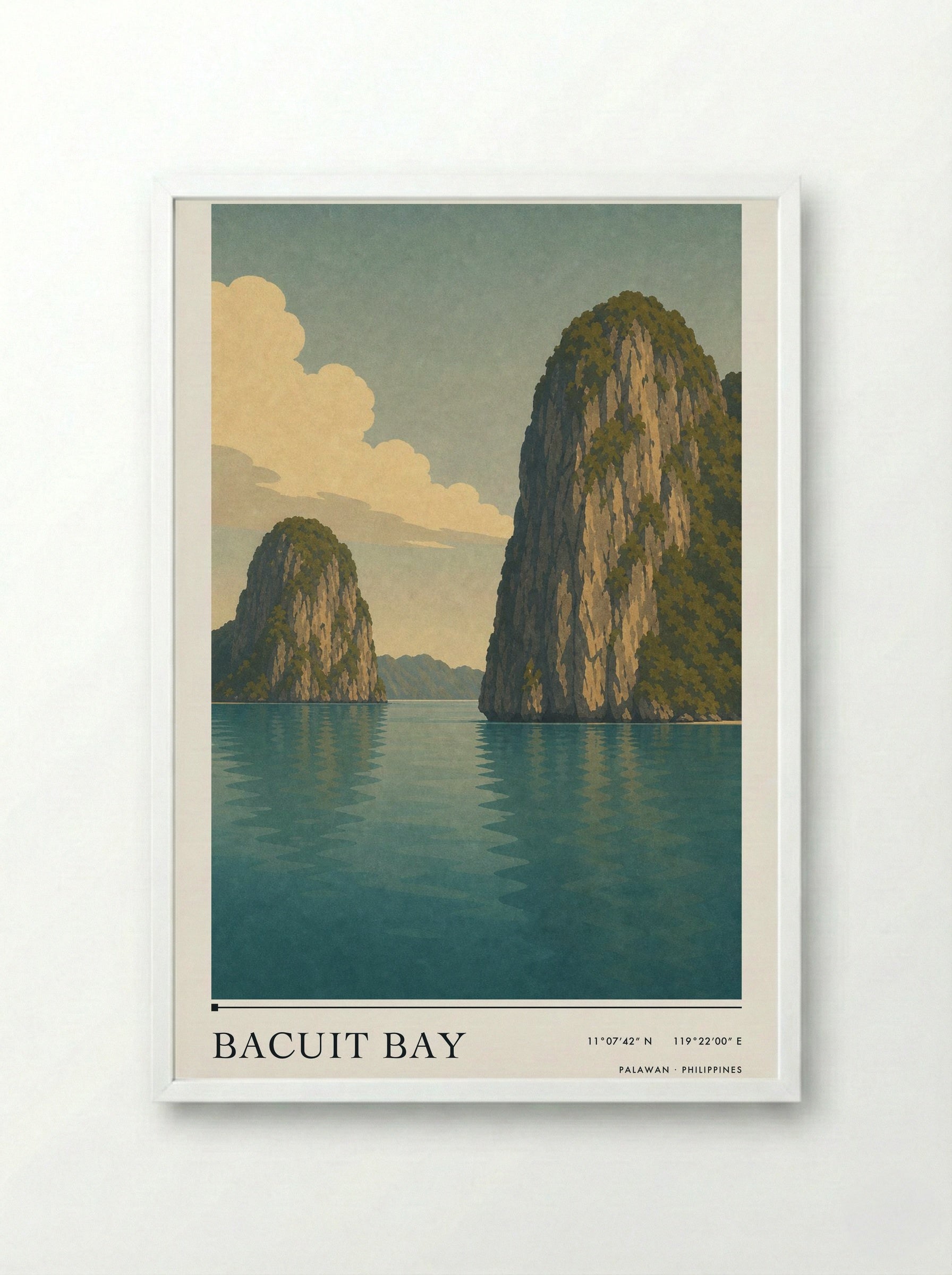 Bacuit Bay Travel Poster Artwork - Framed Print White