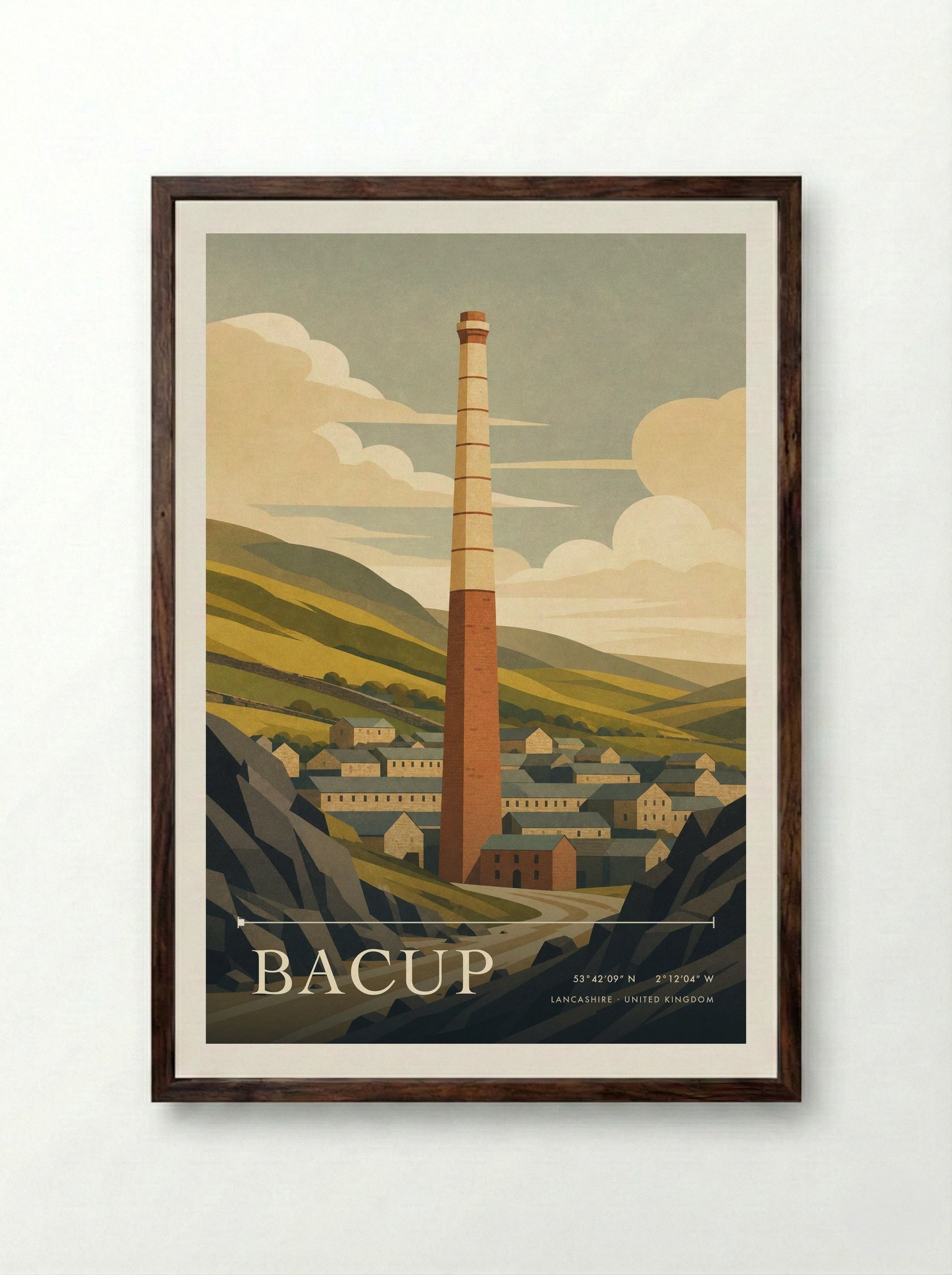 Bacup Lancashire United Kingdom Travel Poster - Framed Print Dark Wood