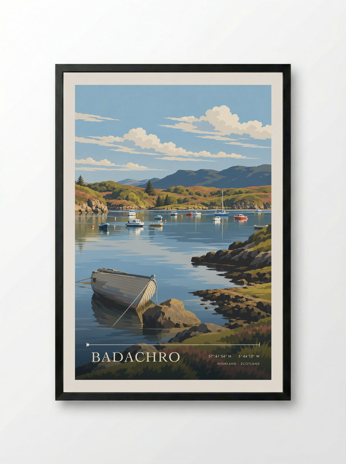 Badachro, Highland | Travel Poster - Framed Print Black