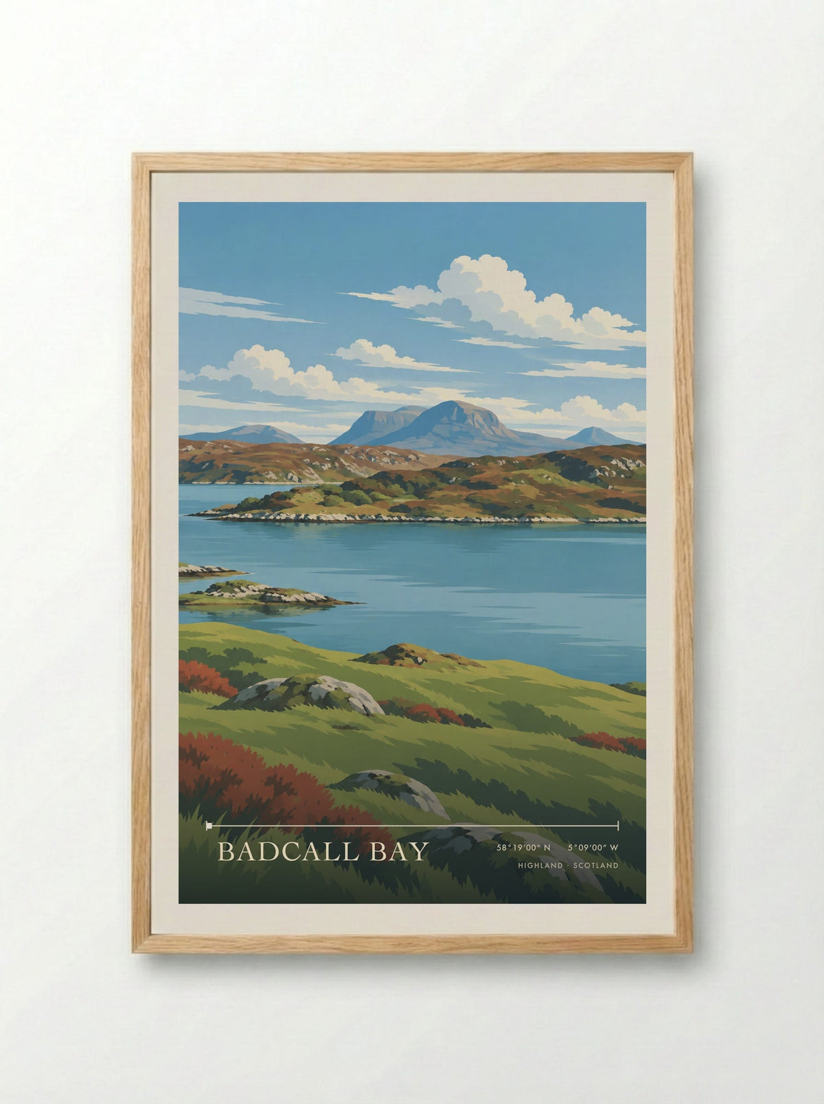 Badcall Bay, Highland | Travel Poster - Framed Print Wood