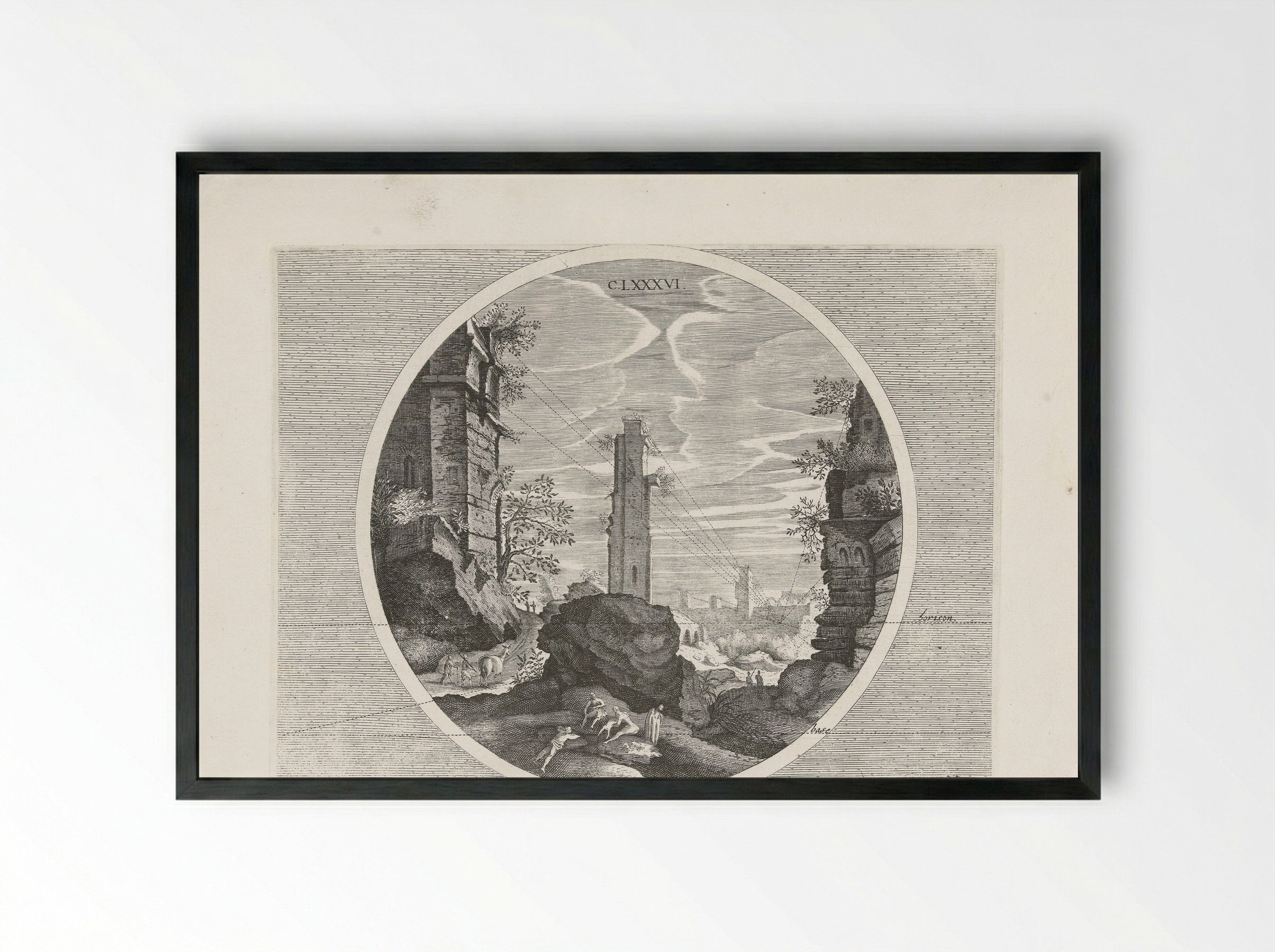 Baden van Diocletianus, met toren - Hendrick Hondius (I) - Framed Print Black