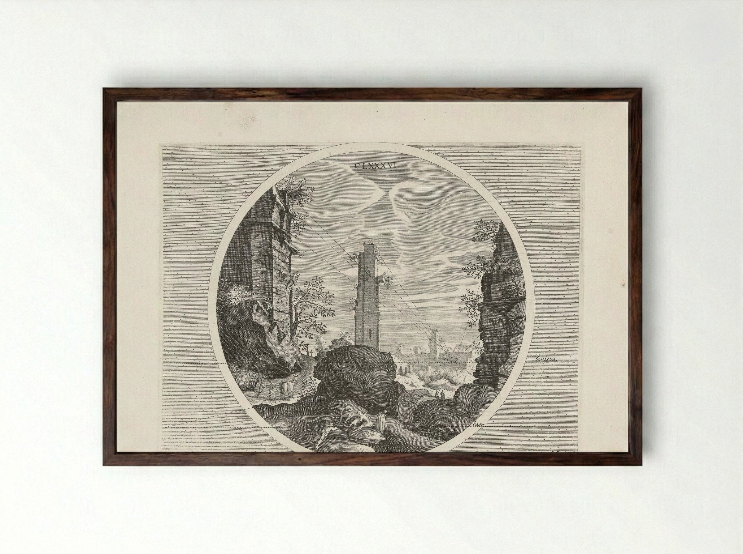 Baden van Diocletianus, met toren - Hendrick Hondius (I) - Framed Print Dark Wood
