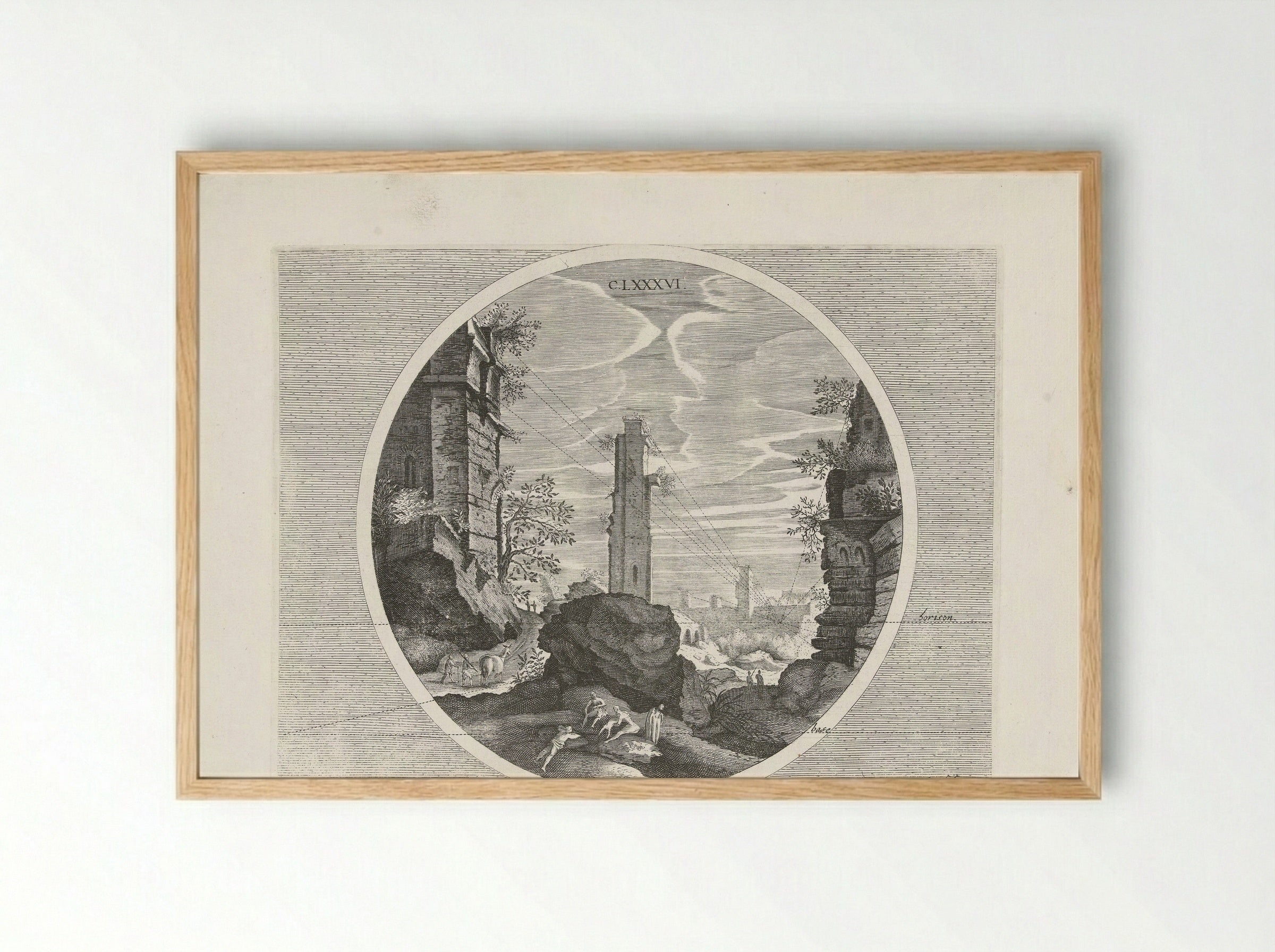 Baden van Diocletianus, met toren - Hendrick Hondius (I) - Framed Print Wood