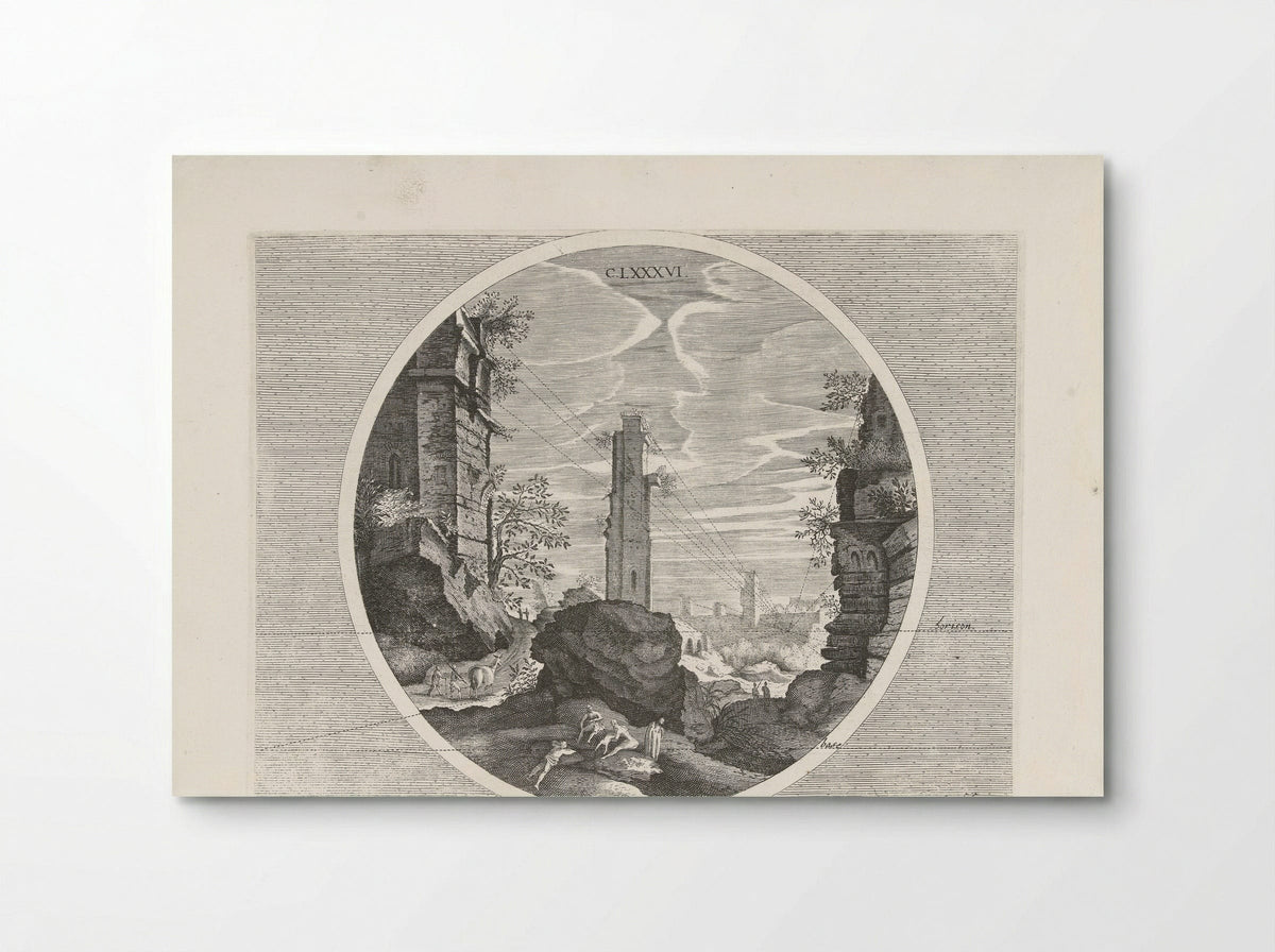 Baden van Diocletianus, met toren - Hendrick Hondius (I) - Poster