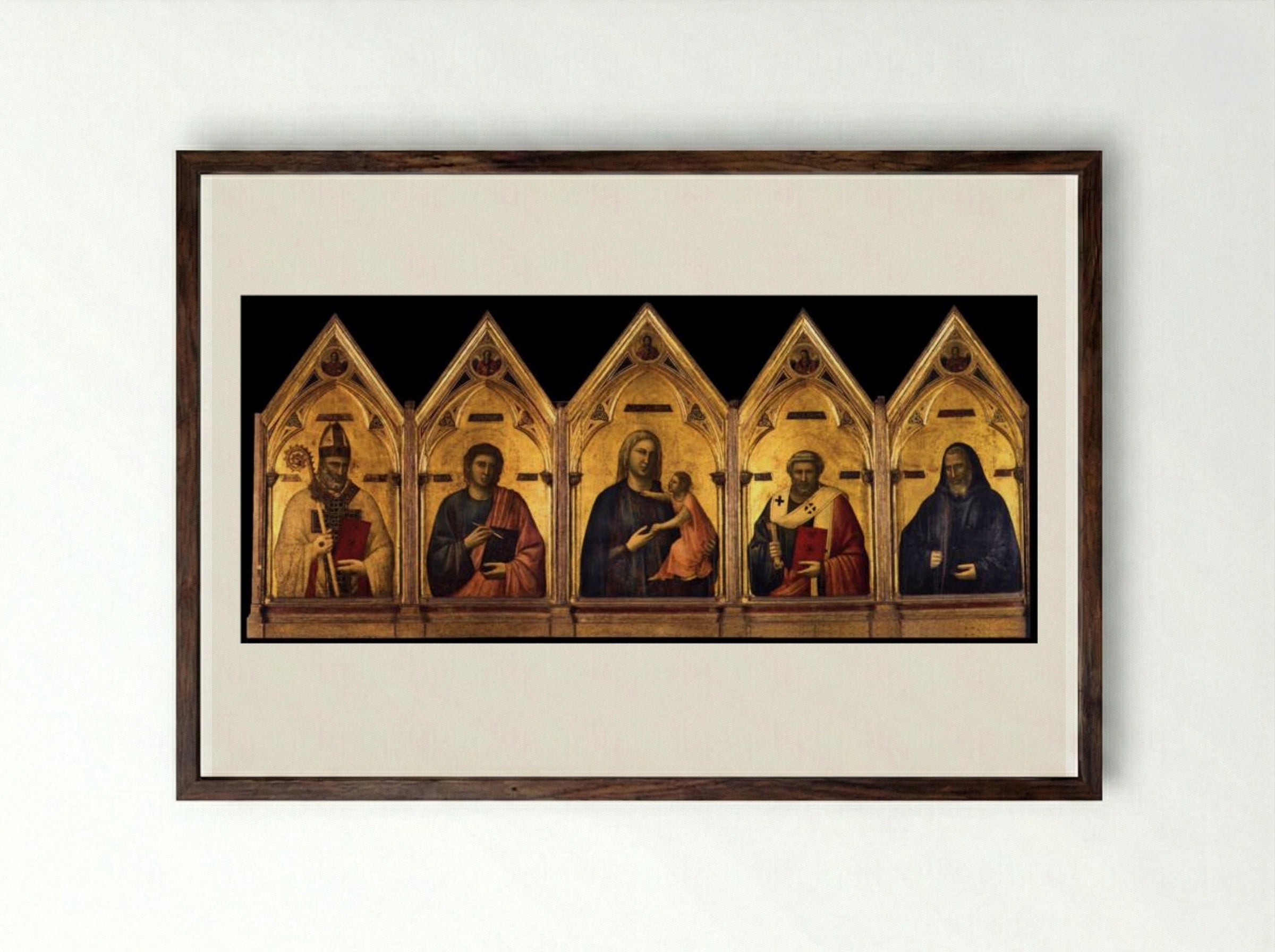 Badia Polyptych - Giotto di Bondone - Framed Print Dark Wood