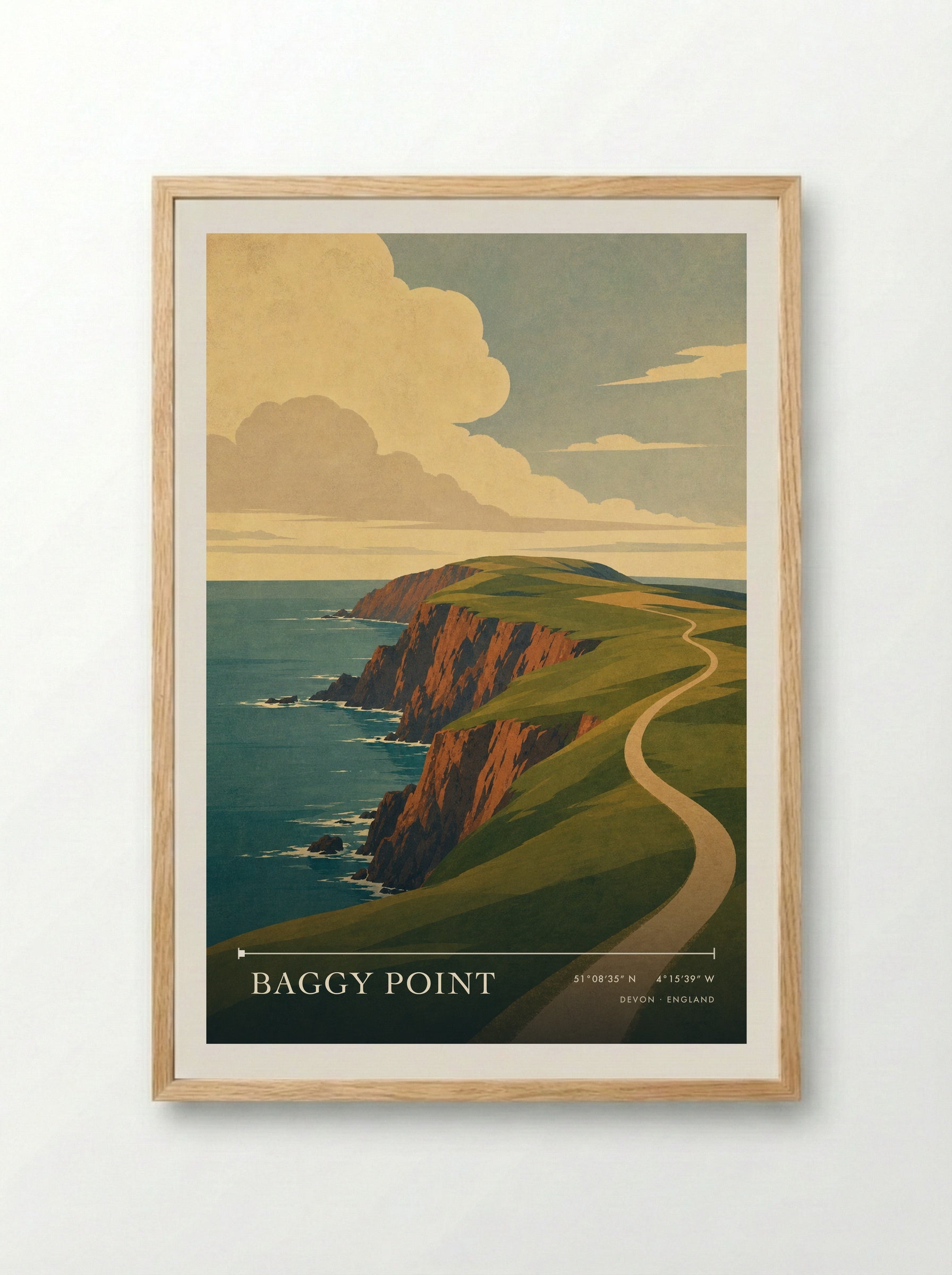 Baggy Point Devon England Travel Poster - Framed Print Wood