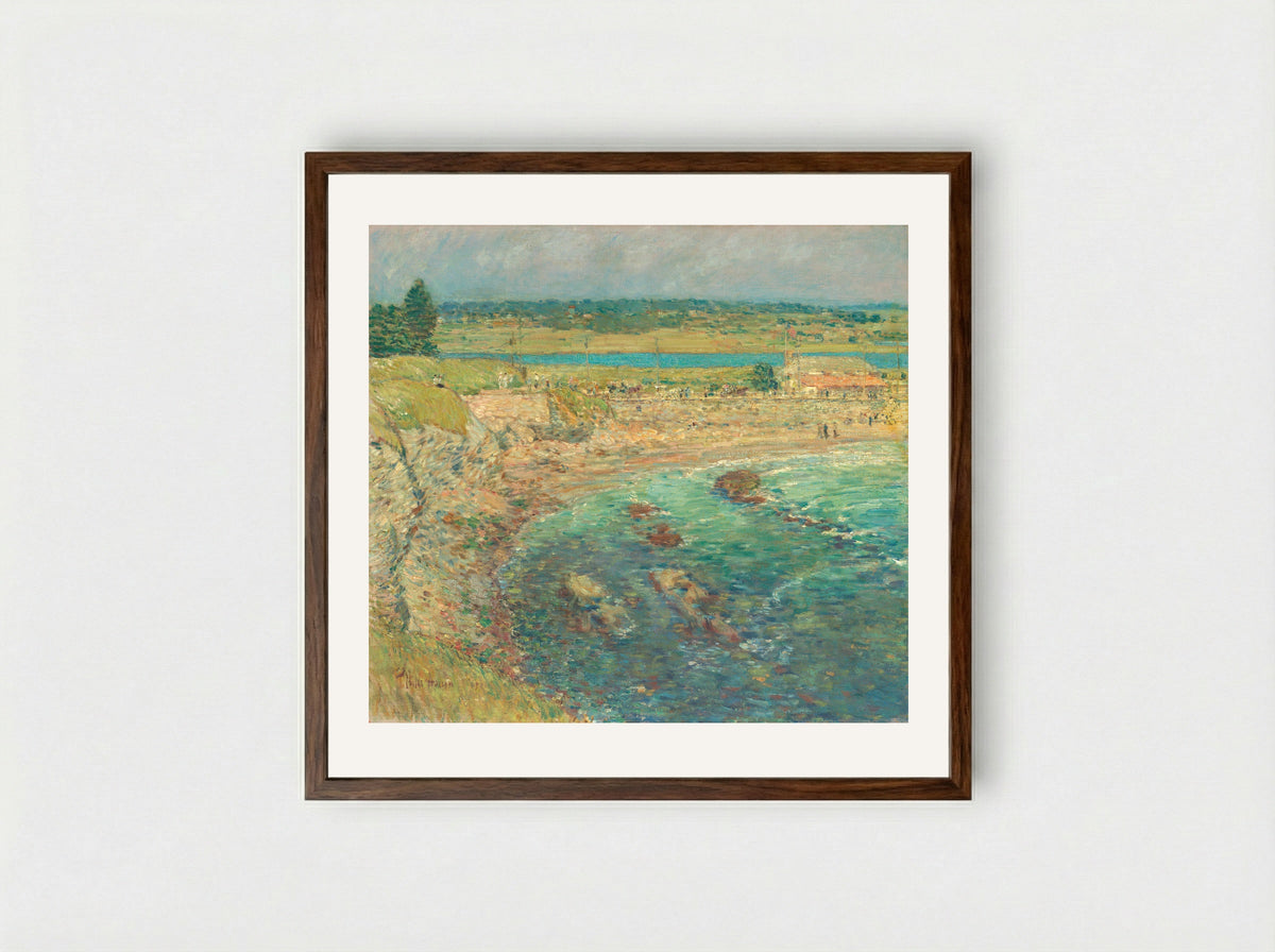 Bailey's Beach, Newport, R.I. - Childe Hassam - Framed Print Dark Wood