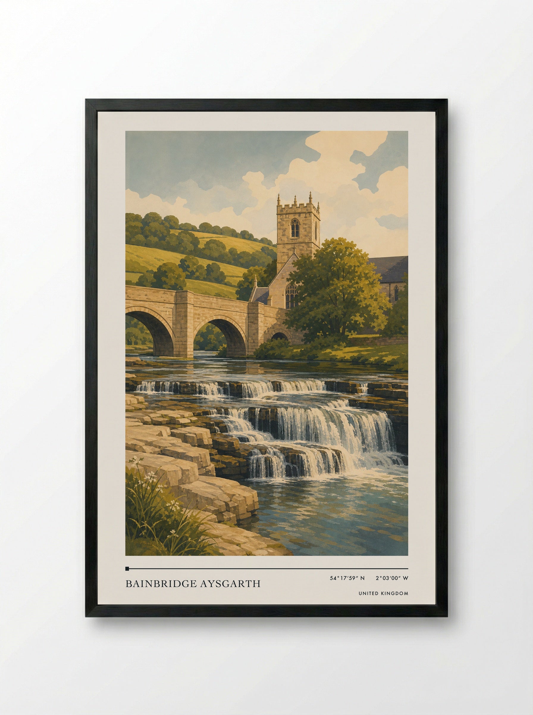 Bainbridge Aysgarth United Kingdom Travel Poster - Framed Print Black