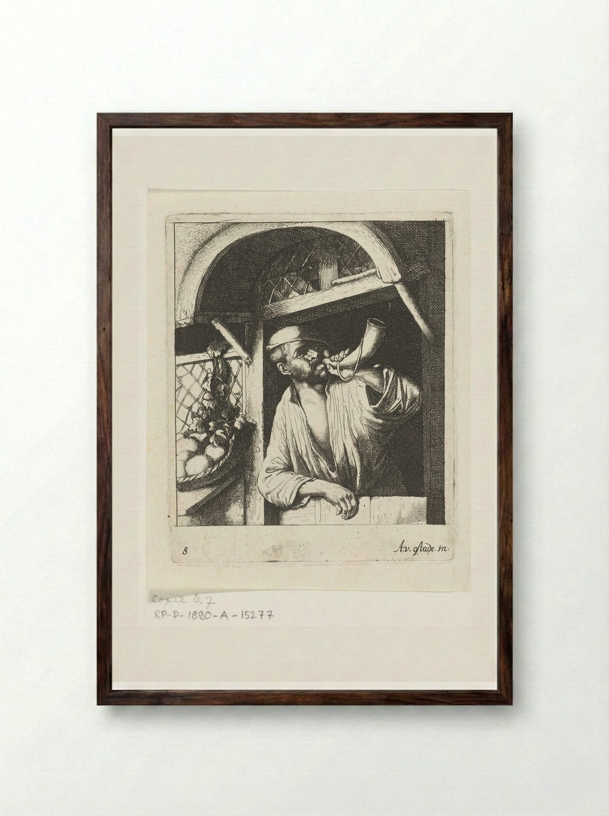 Bakker blaast op een hoorn - Abraham Bloteling - Framed Print Dark Wood