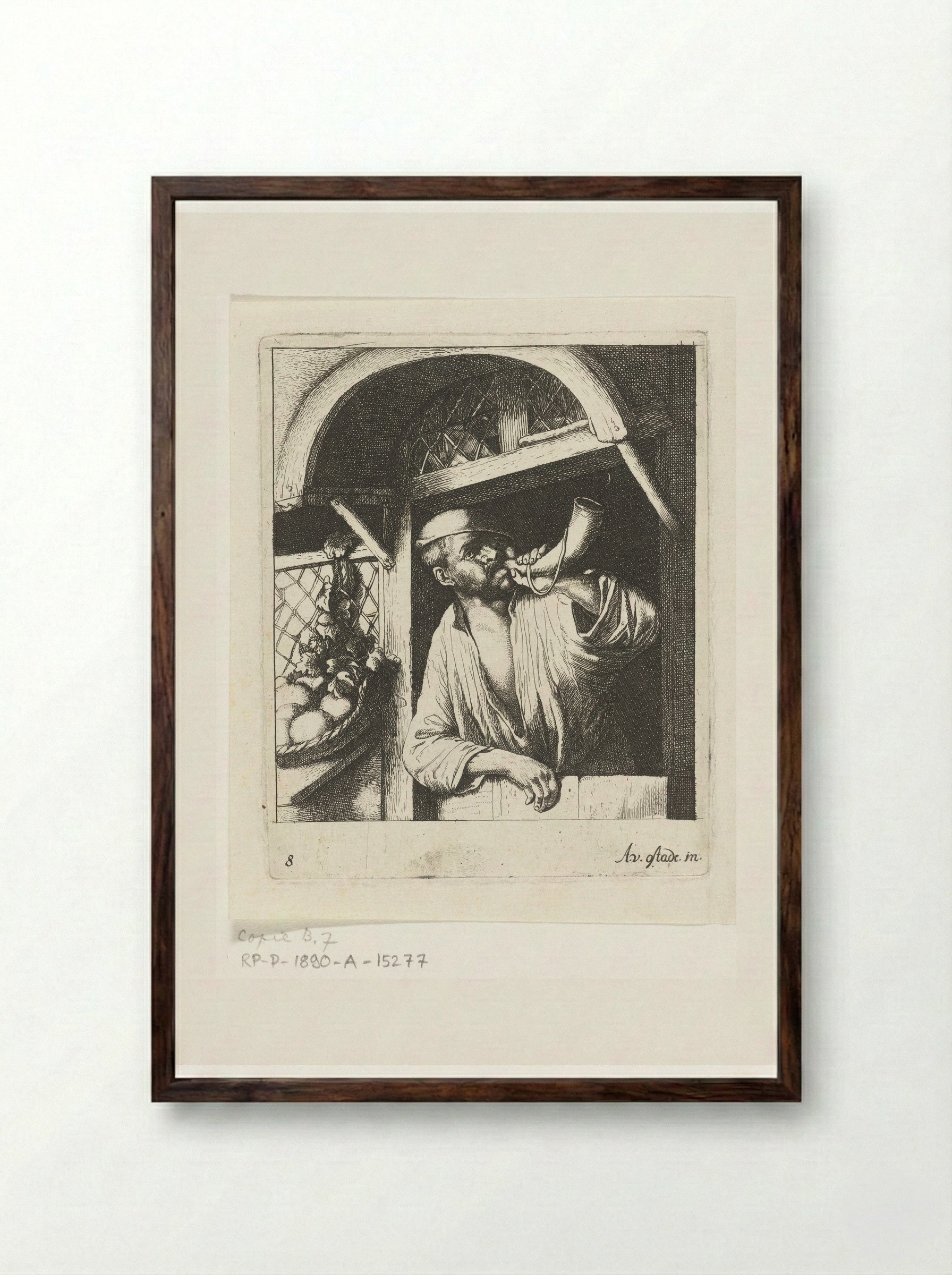 Bakker blaast op een hoorn - Abraham Bloteling - Framed Print Dark Wood