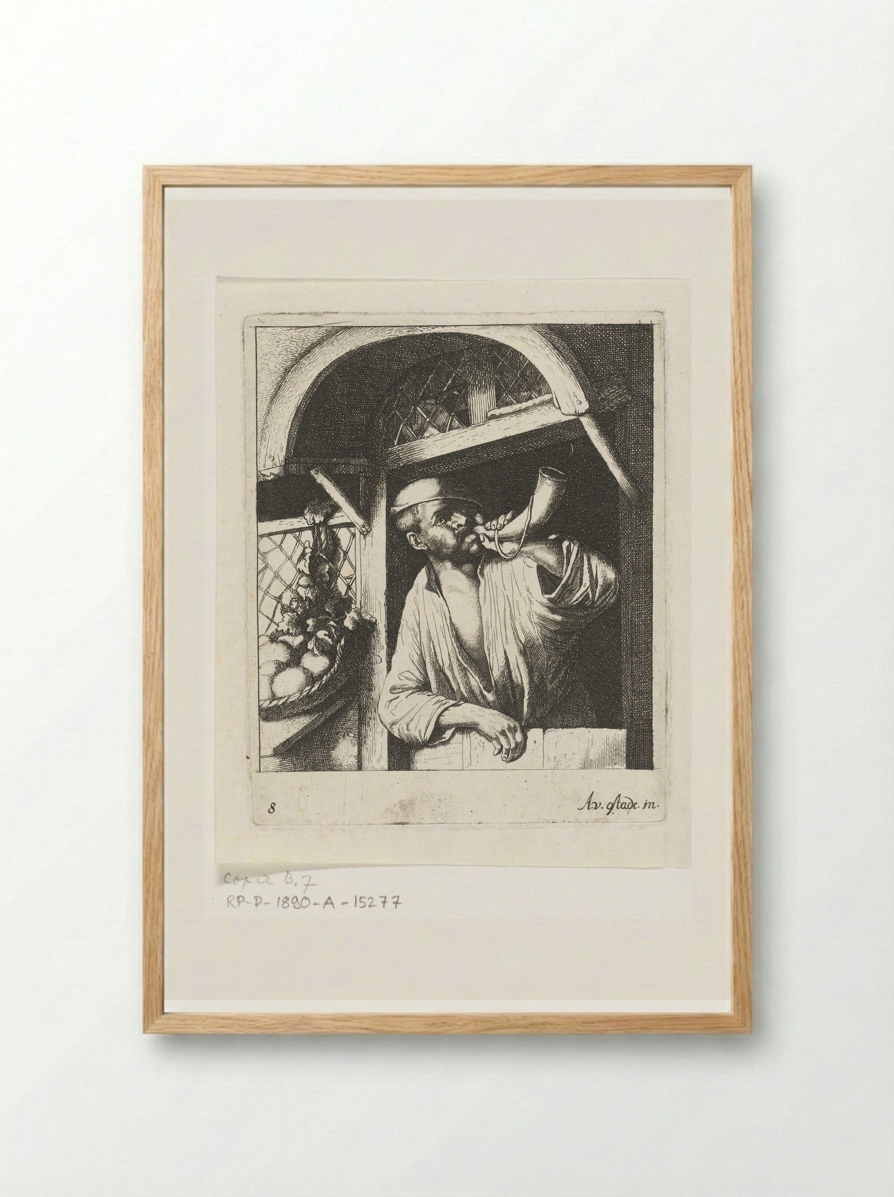 Bakker blaast op een hoorn - Abraham Bloteling - Framed Print Wood