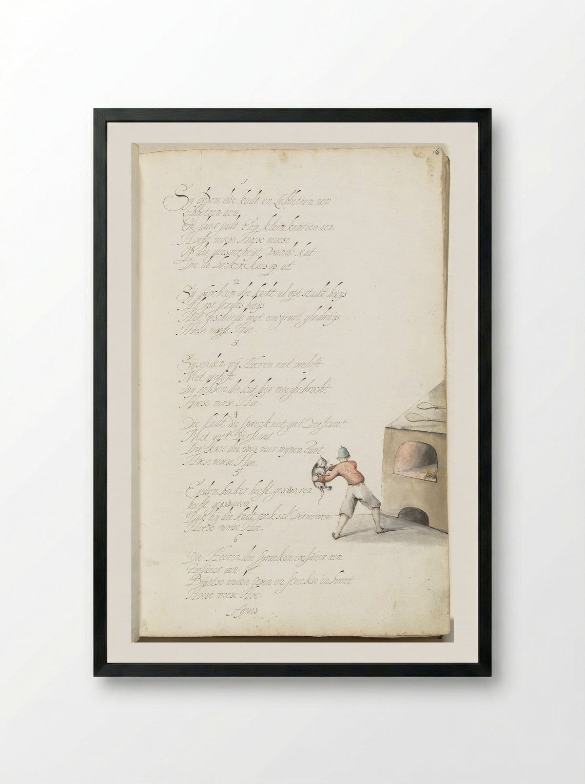 Bakker die een kat in een oven gooit - Gesina ter Borch - Framed Print Black