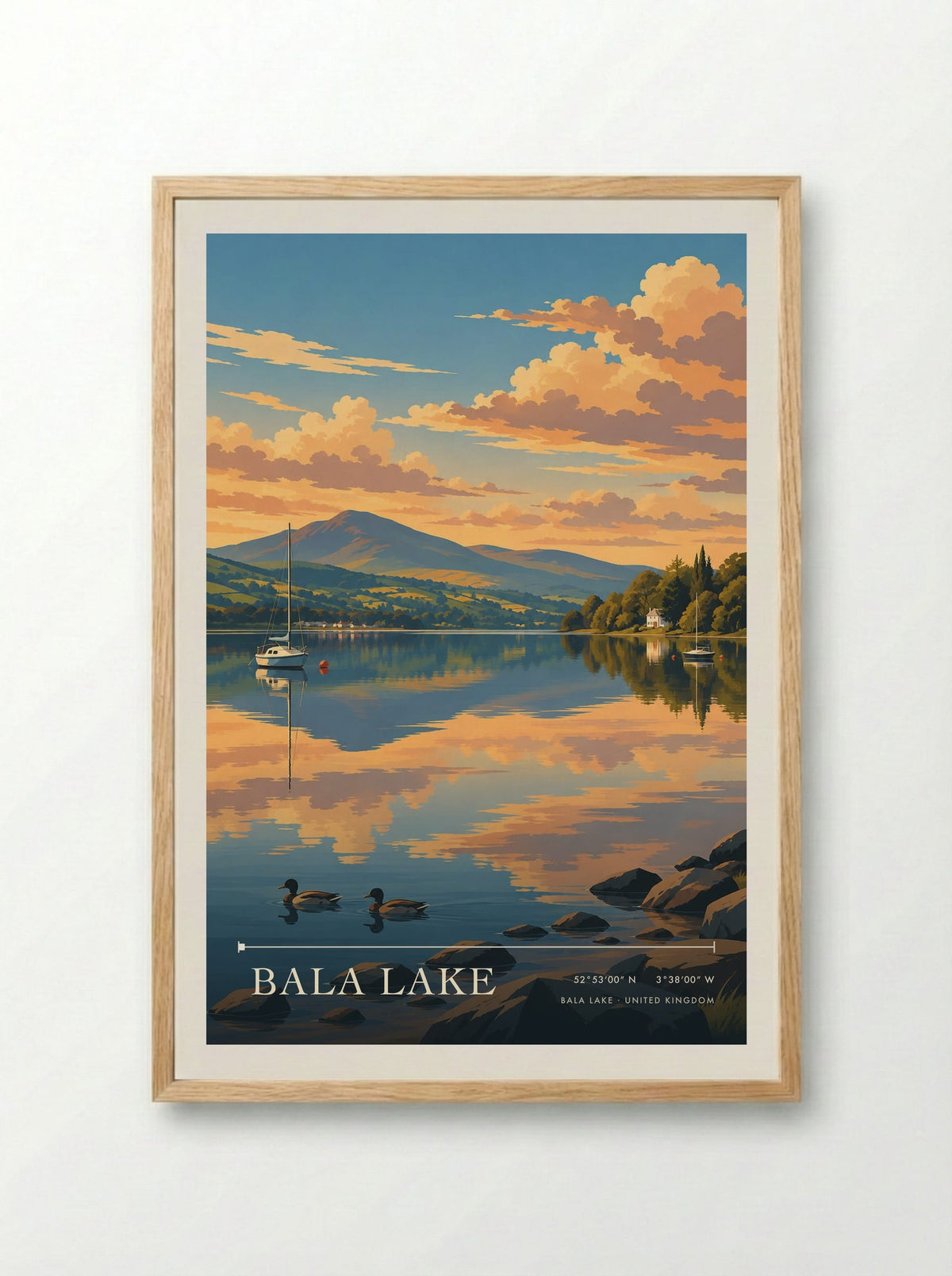 Bala Lake | Travel Poster - Framed Print Wood