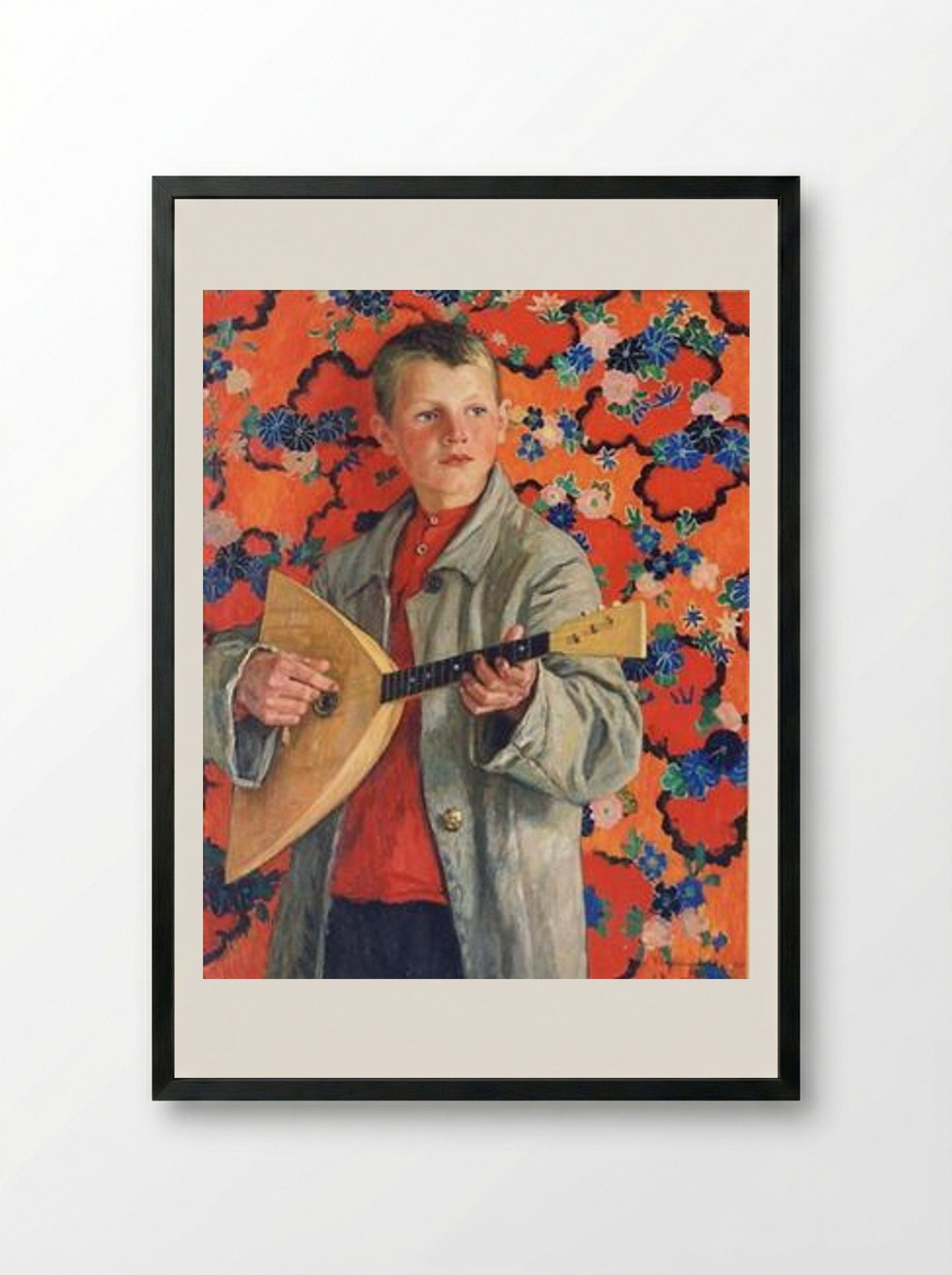 Balalaika Player - Nikolay Bogdanov-Belsky - Framed Print Black