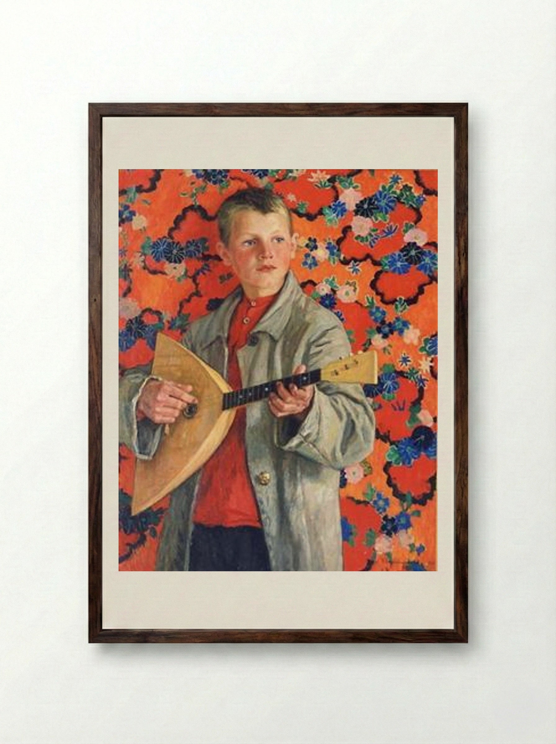 Balalaika Player - Nikolay Bogdanov-Belsky - Framed Print Dark Wood