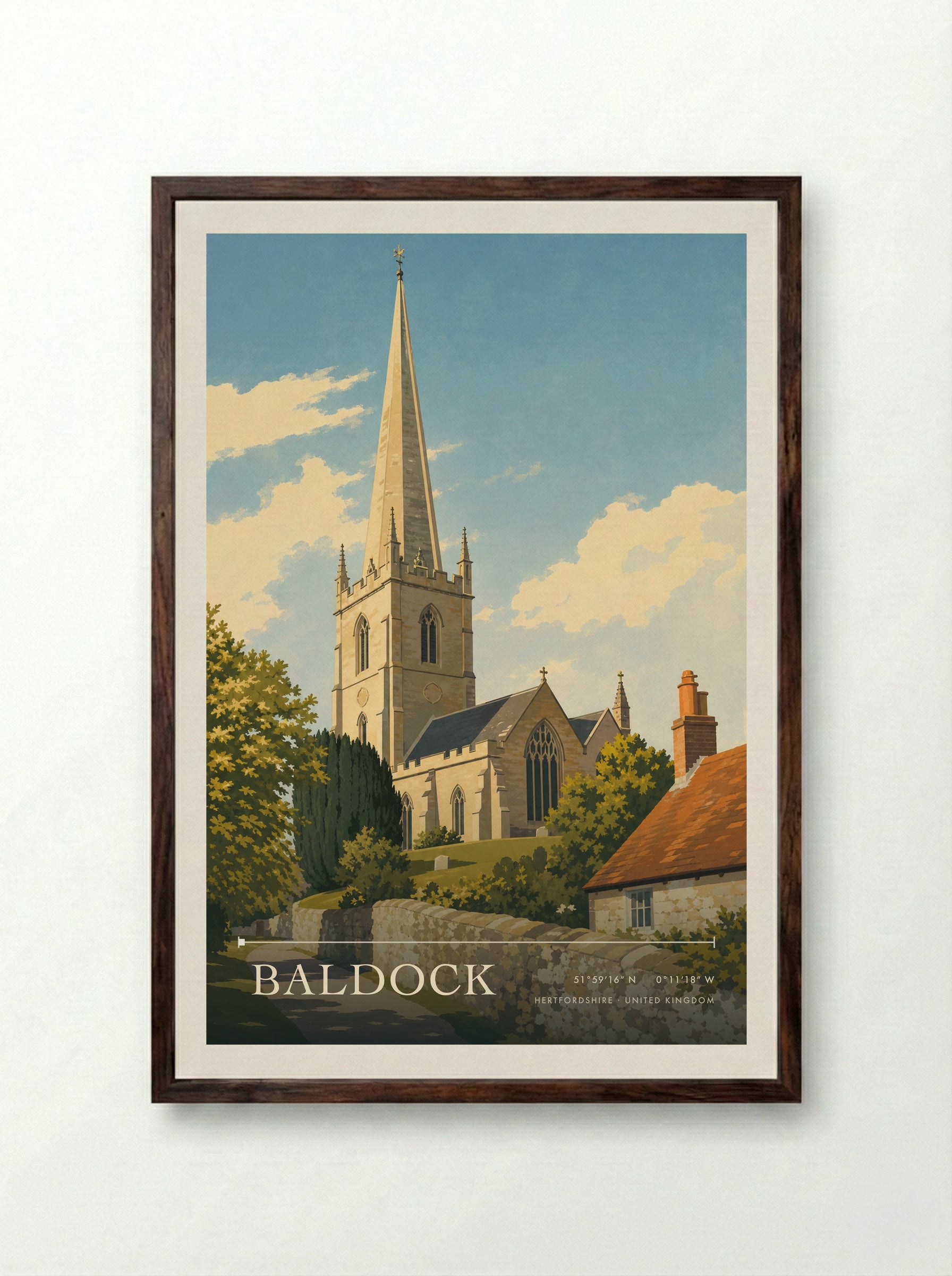 Baldock Hertfordshire United Kingdom Travel Poster - Framed Print Dark Wood