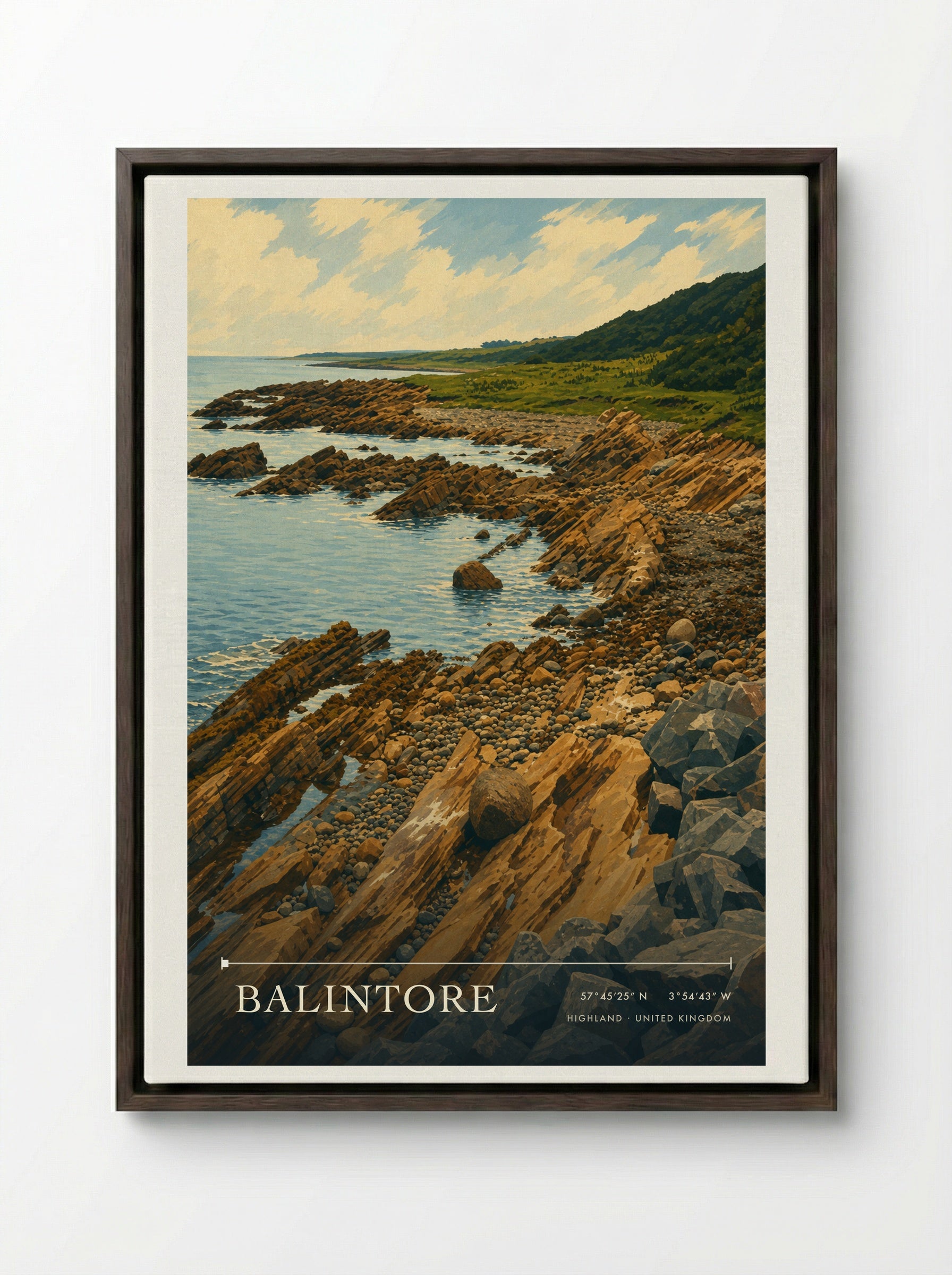 Balintore Highland United Kingdom Travel Poster - Framed Canvas Dark Wood