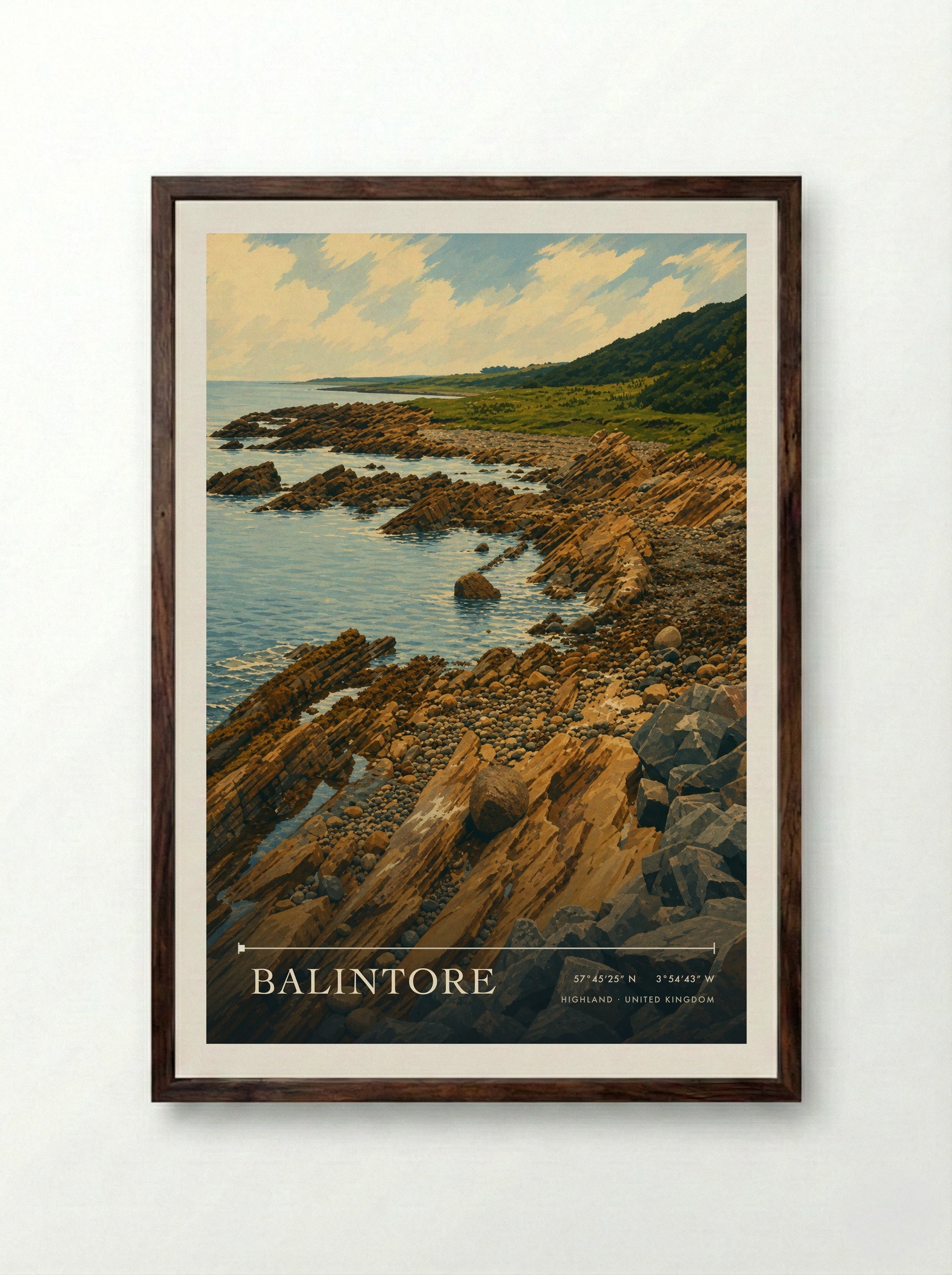 Balintore Highland United Kingdom Travel Poster - Framed Print Dark Wood