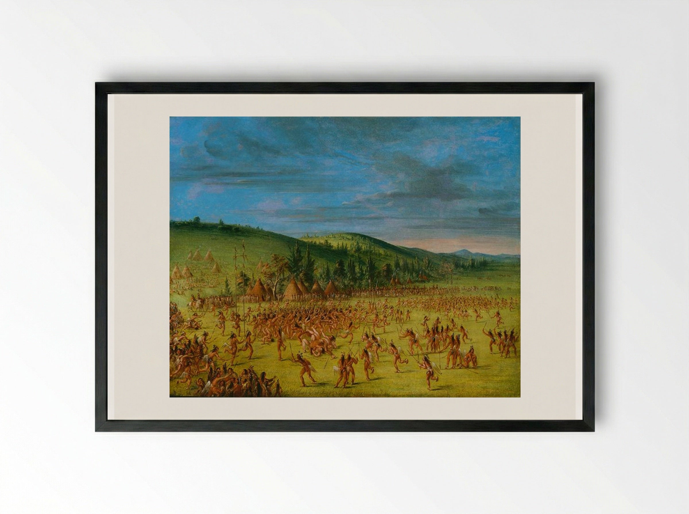Ball-play of the Choctaw--Ball Up - George Catlin - Framed Print Black