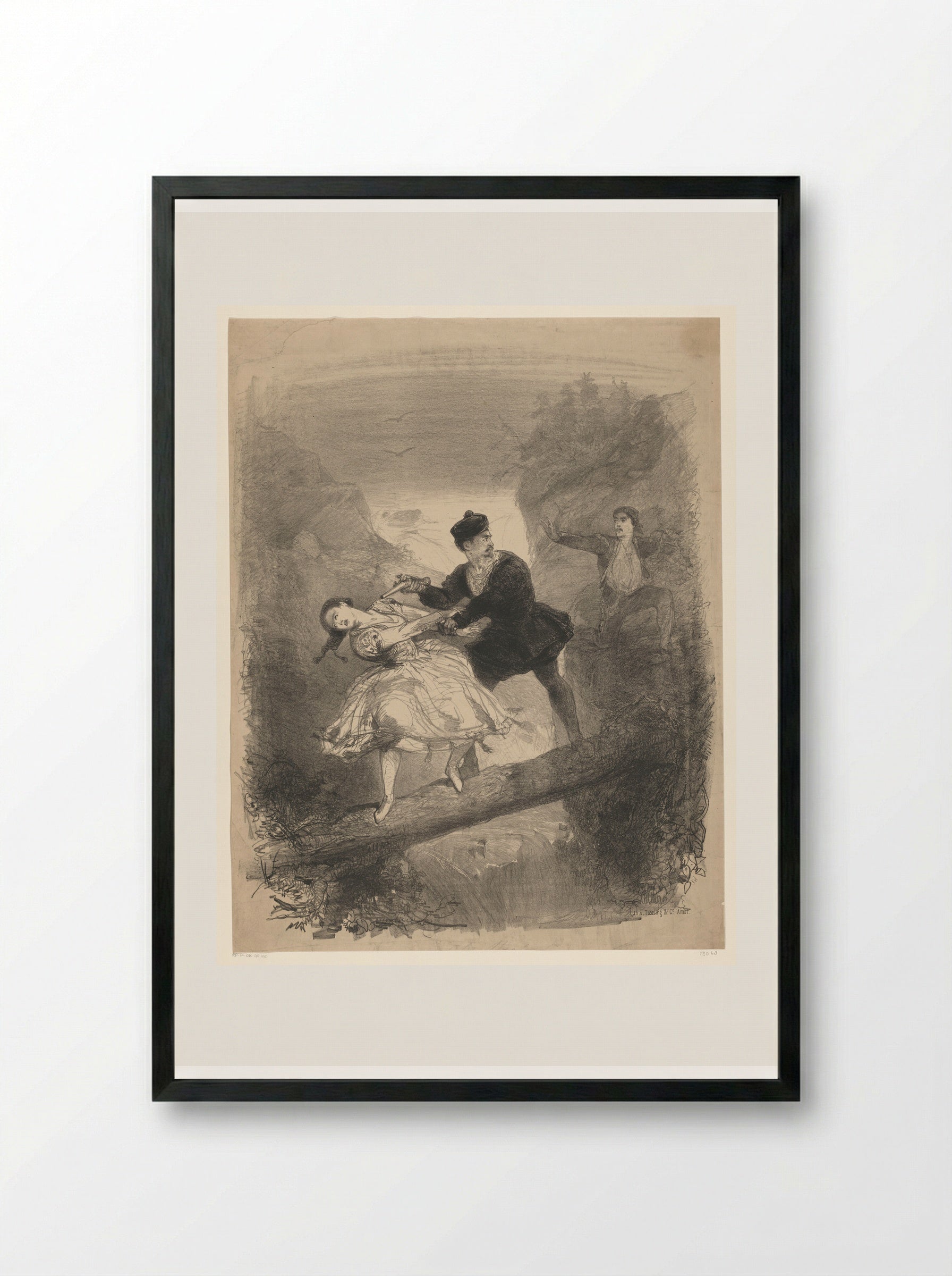 Ballet Scene with Man and Woman Above an Abyss - Charles Rochussen - Framed Print Black