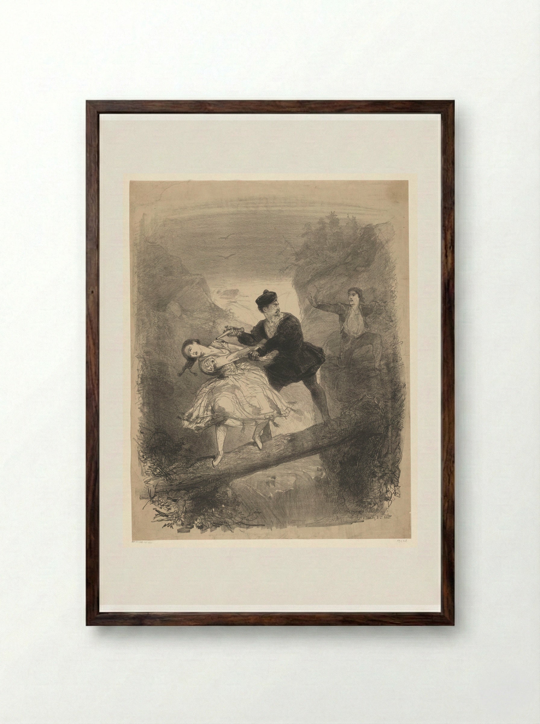 Ballet Scene with Man and Woman Above an Abyss - Charles Rochussen - Framed Print Dark Wood
