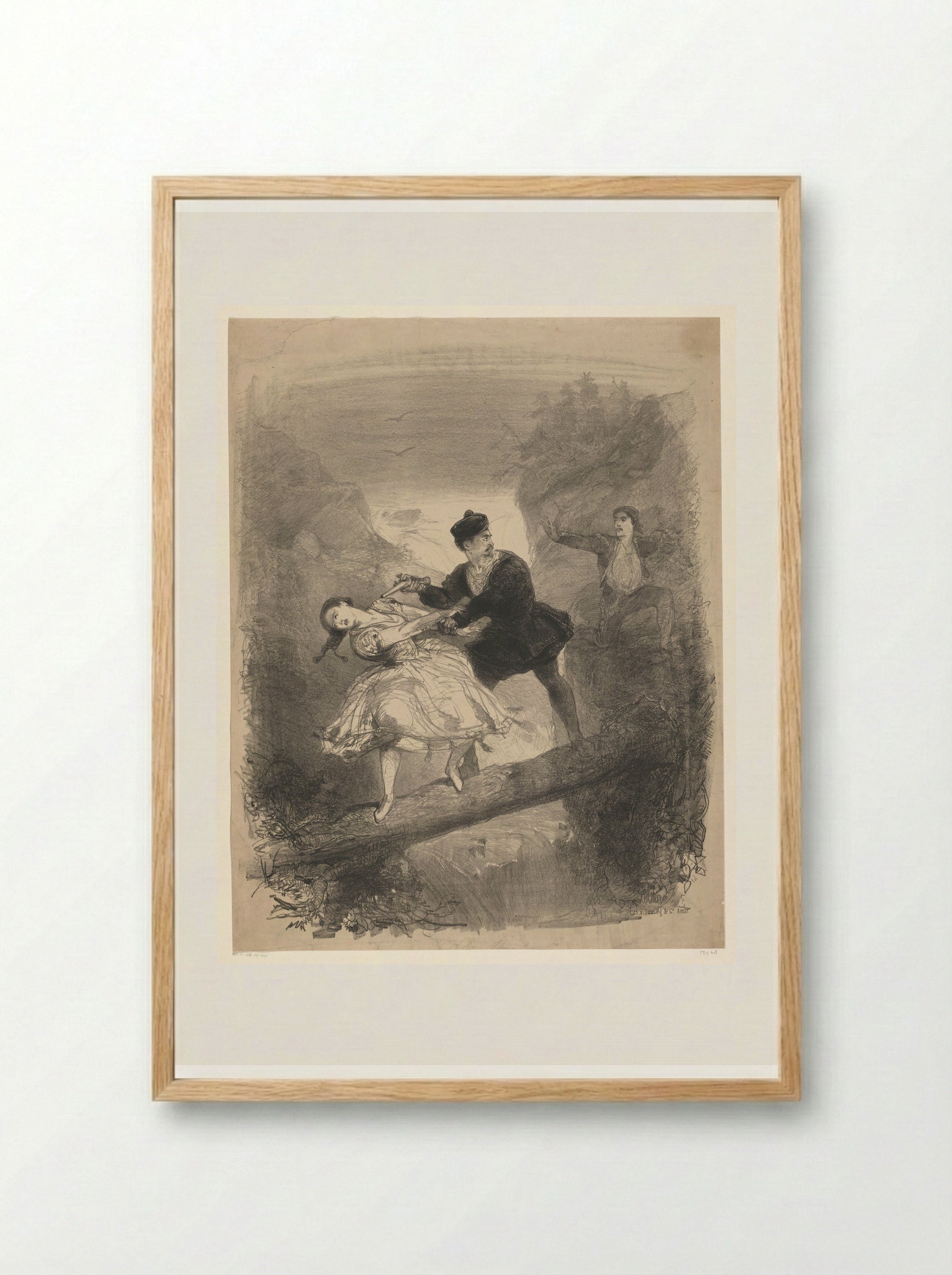 Ballet Scene with Man and Woman Above an Abyss - Charles Rochussen - Framed Print Wood