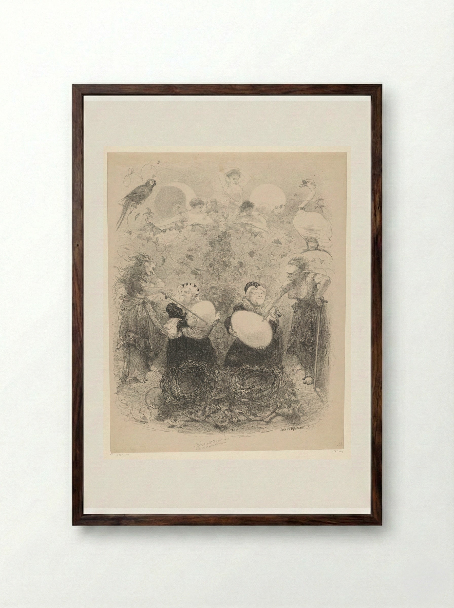 Balletscène met oude vrouwen met eieren - Charles Rochussen - Framed Print Dark Wood
