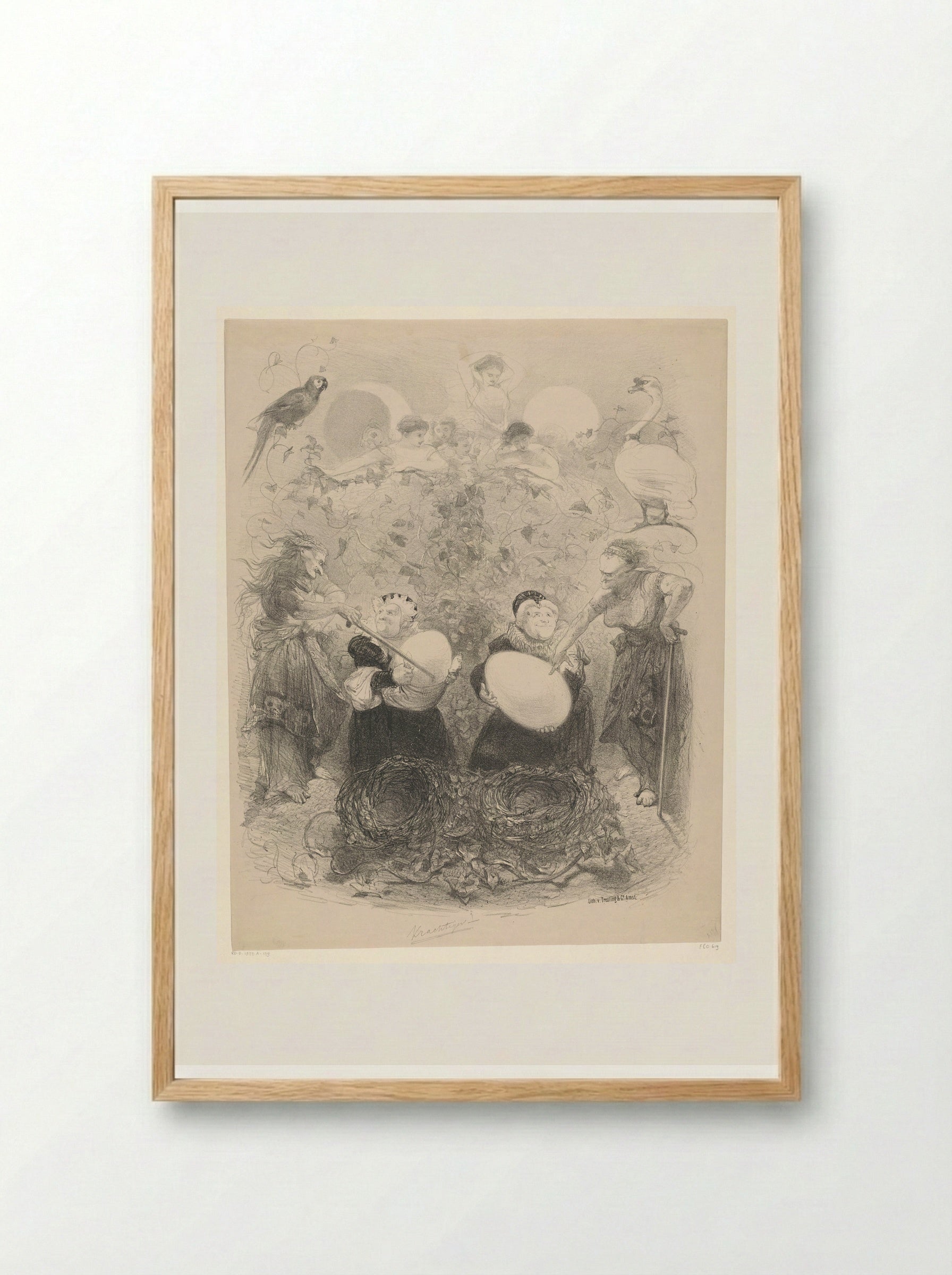 Balletscène met oude vrouwen met eieren - Charles Rochussen - Framed Print Wood