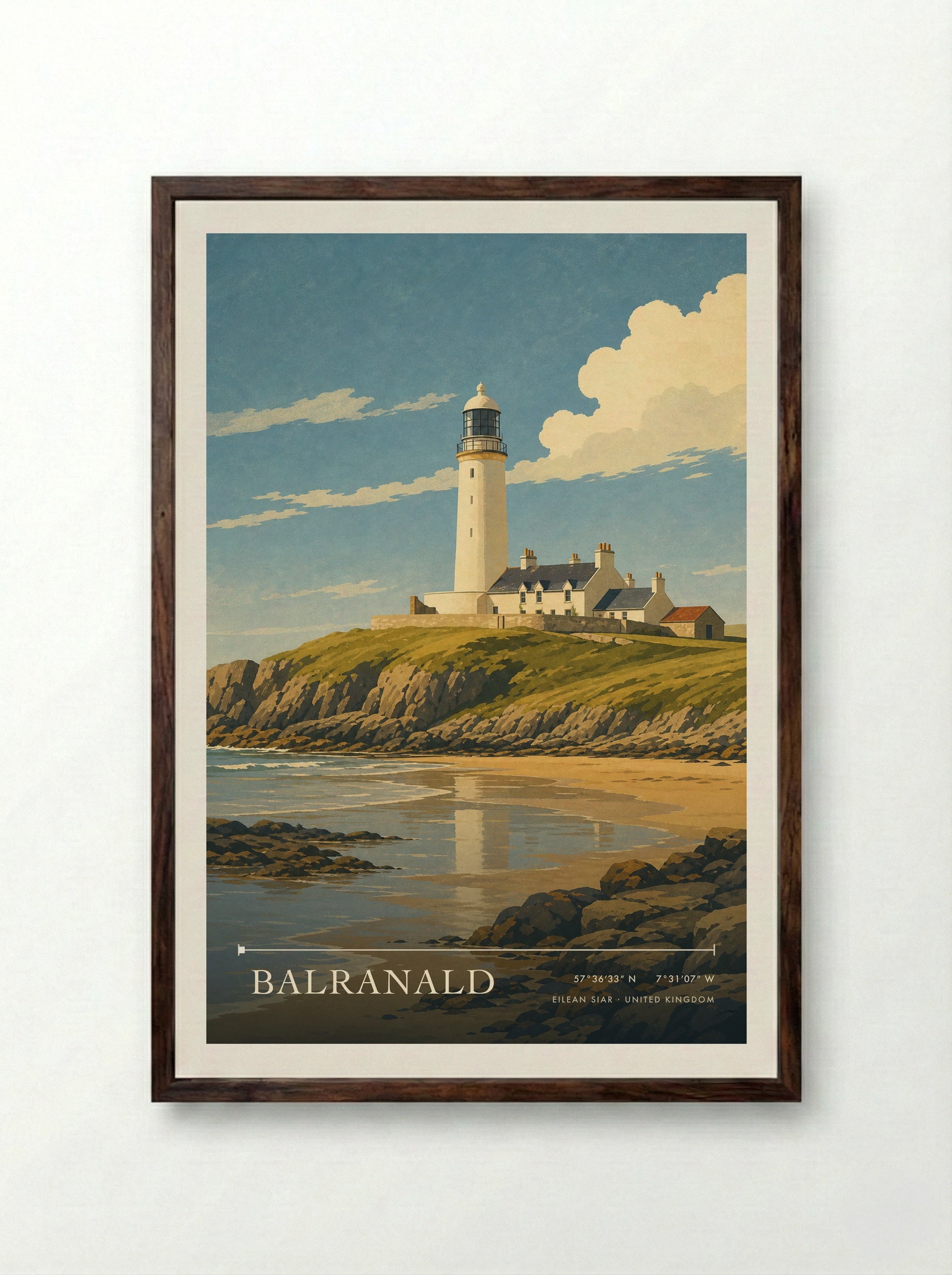 Balranald Eilean Siar United Kingdom Travel Poster - Framed Print Dark Wood