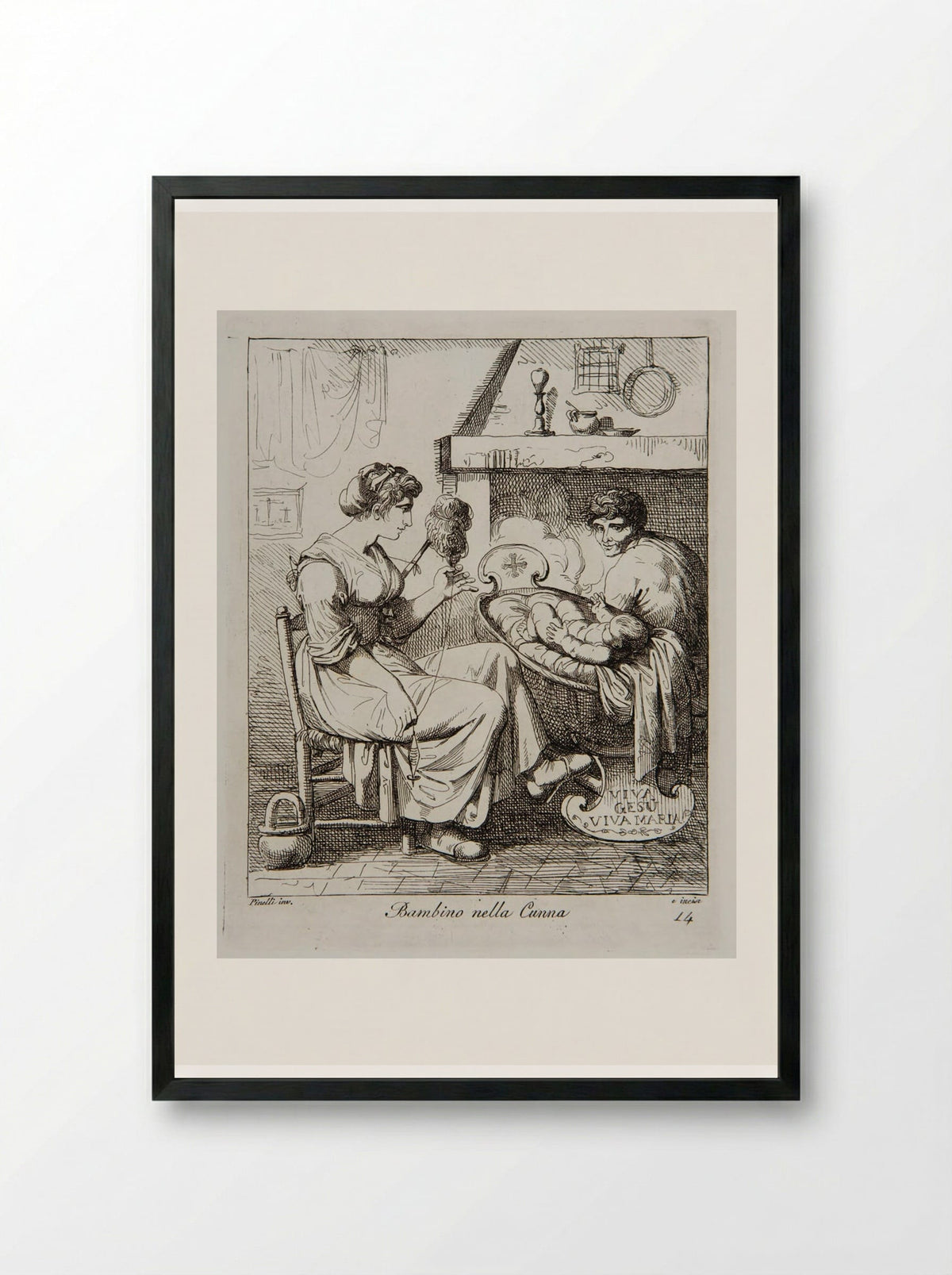 Bambino nella Cunna - Bartolomeo Pinelli - Framed Print Black