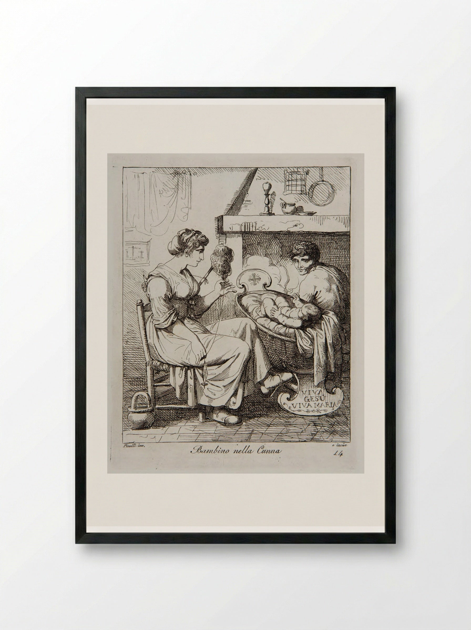 Bambino nella Cunna - Bartolomeo Pinelli - Framed Print Black