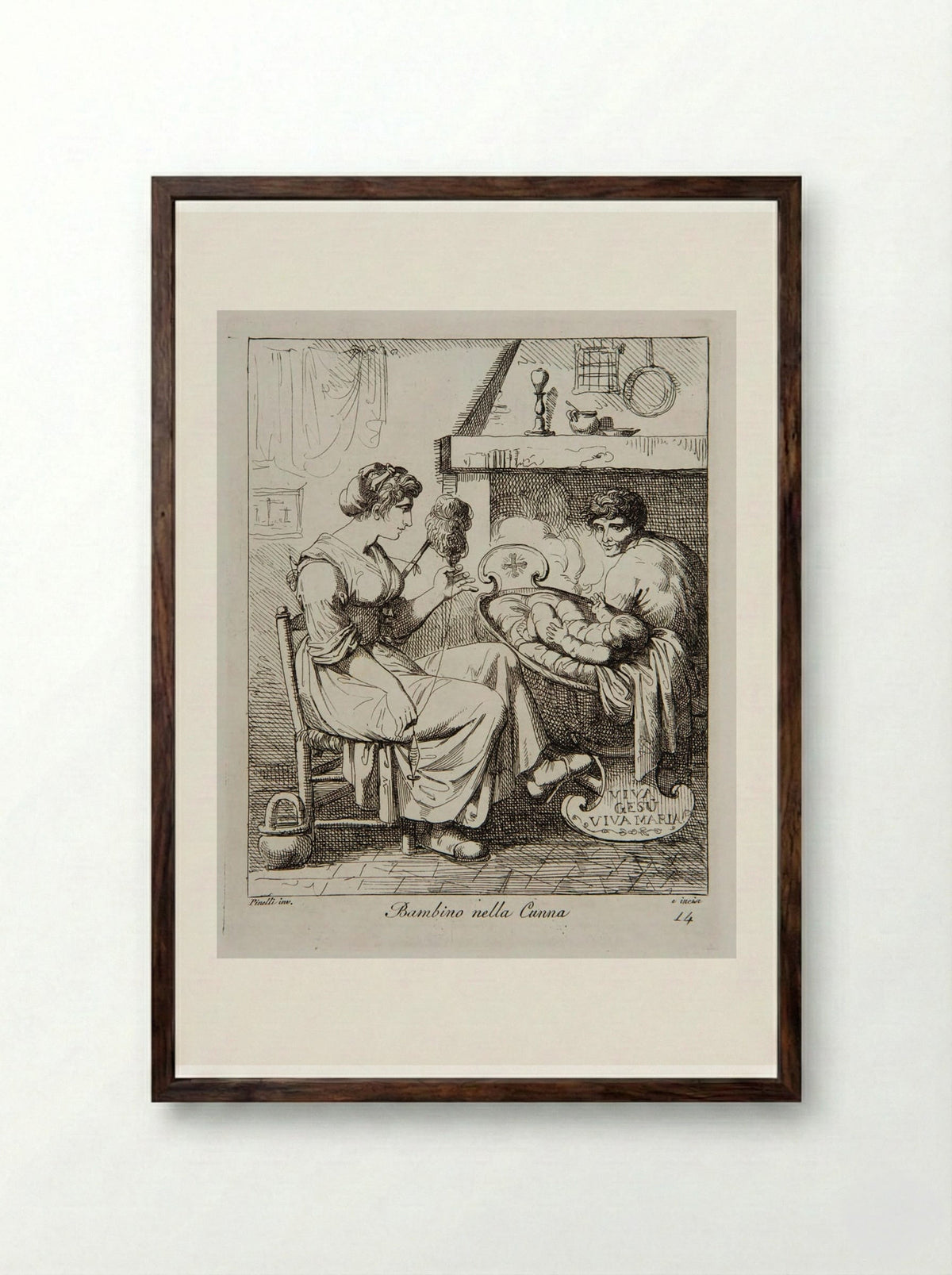 Bambino nella Cunna - Bartolomeo Pinelli - Framed Print Dark Wood