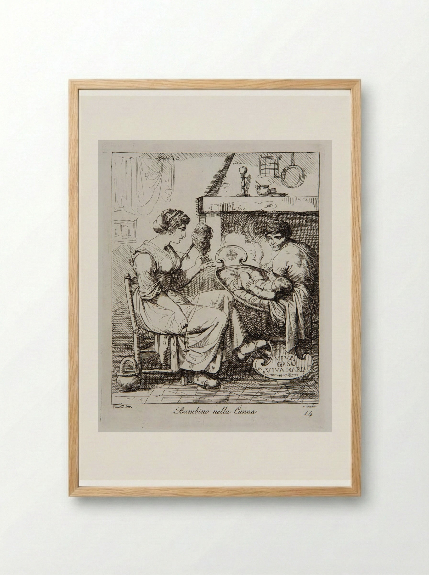 Bambino nella Cunna - Bartolomeo Pinelli - Framed Print Wood