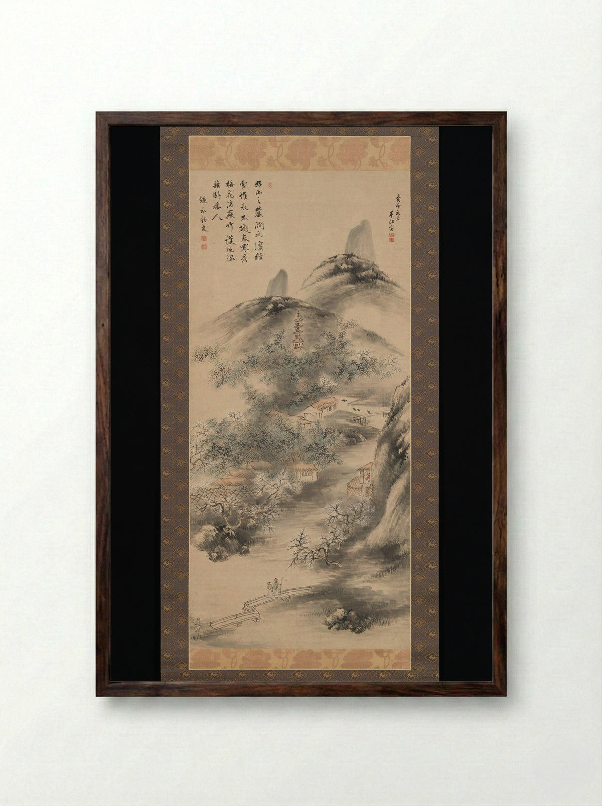Bamboo and Plum in Early Spring - Okada Hankō - Framed Print Dark Wood
