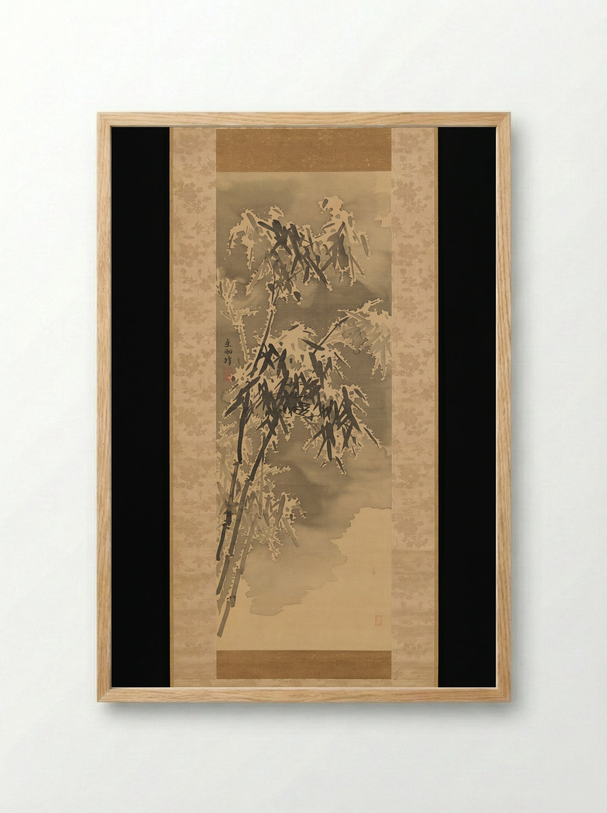 Bamboo and Rock in Snow - Kuwayama Gyokushū - Framed Print Wood