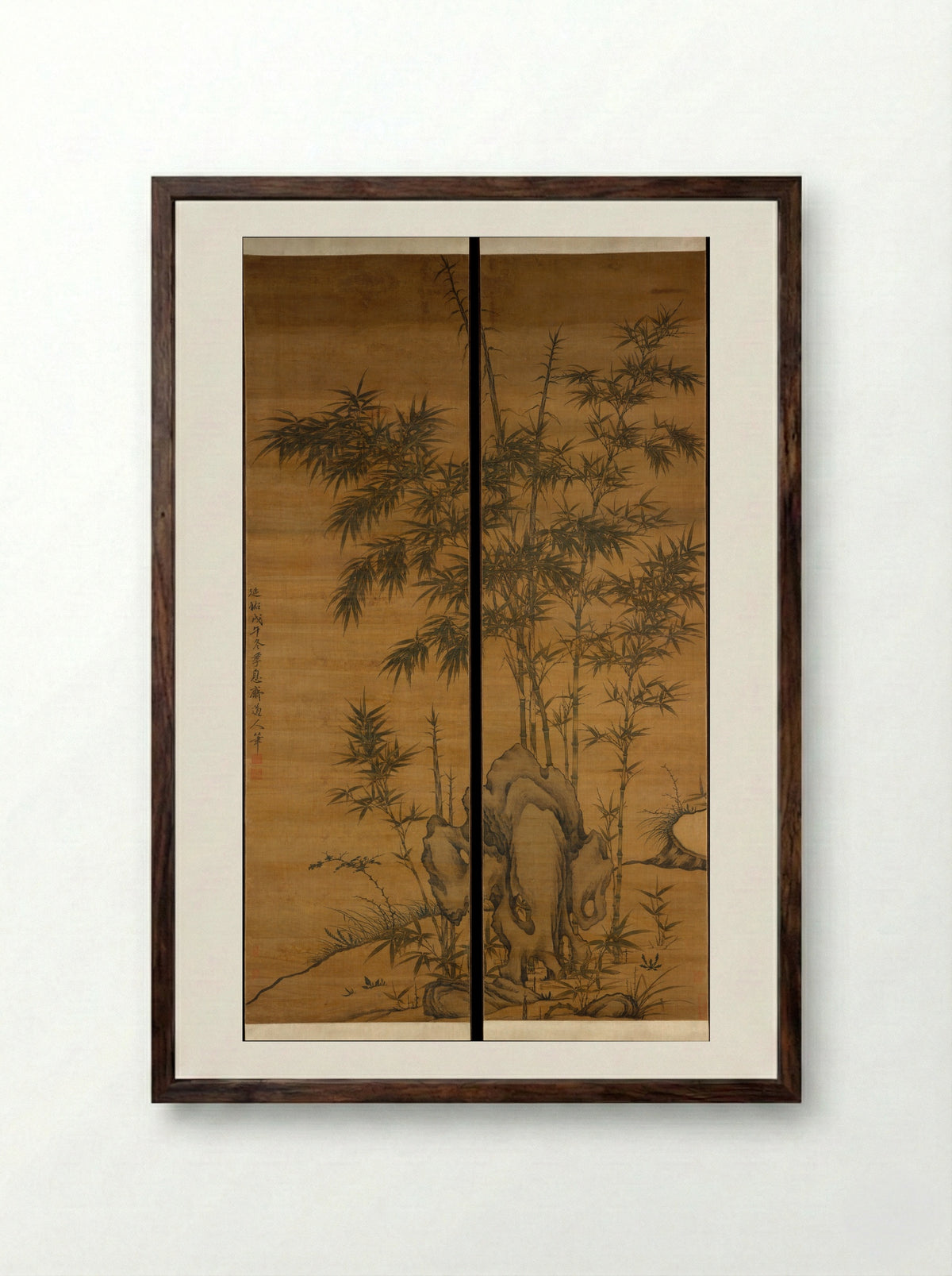 Bamboo and Rocks - Li Kan - Framed Print Dark Wood
